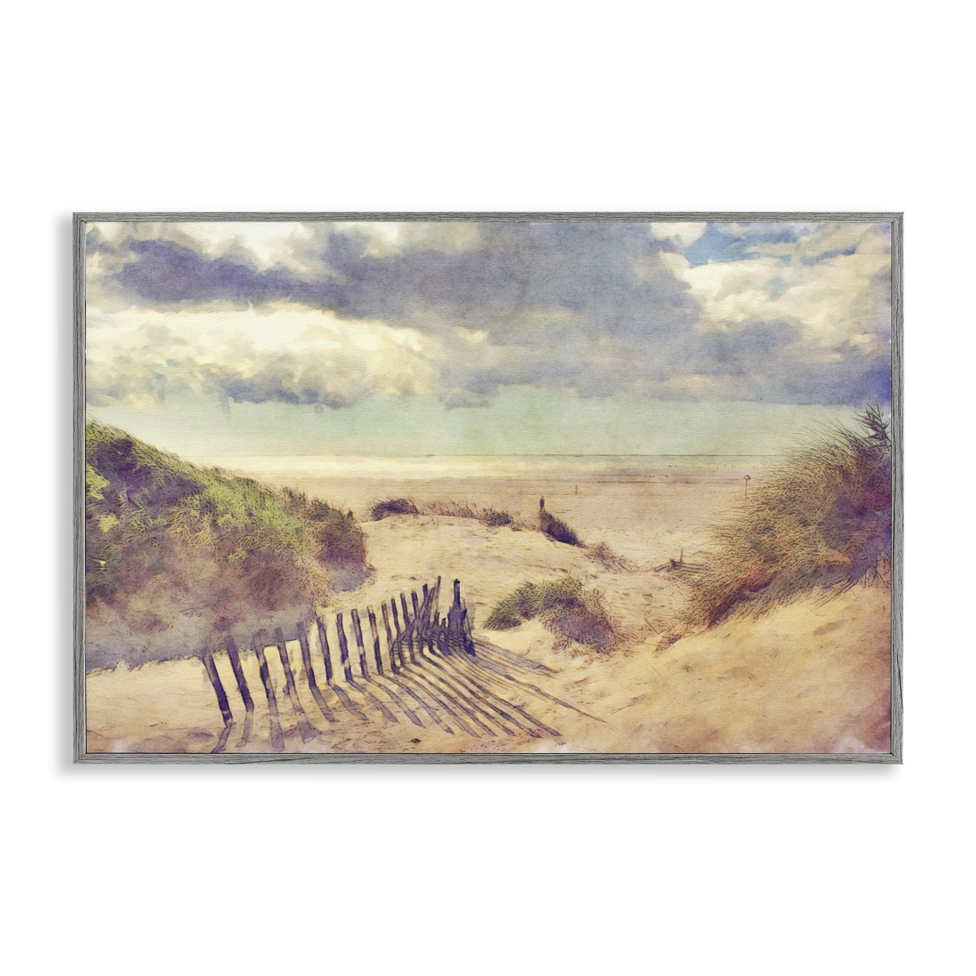 Stupell Industries Golden Sands Beach Landscape & Nature Painting Gray Framed Art Print Wall Art, 30 x 20