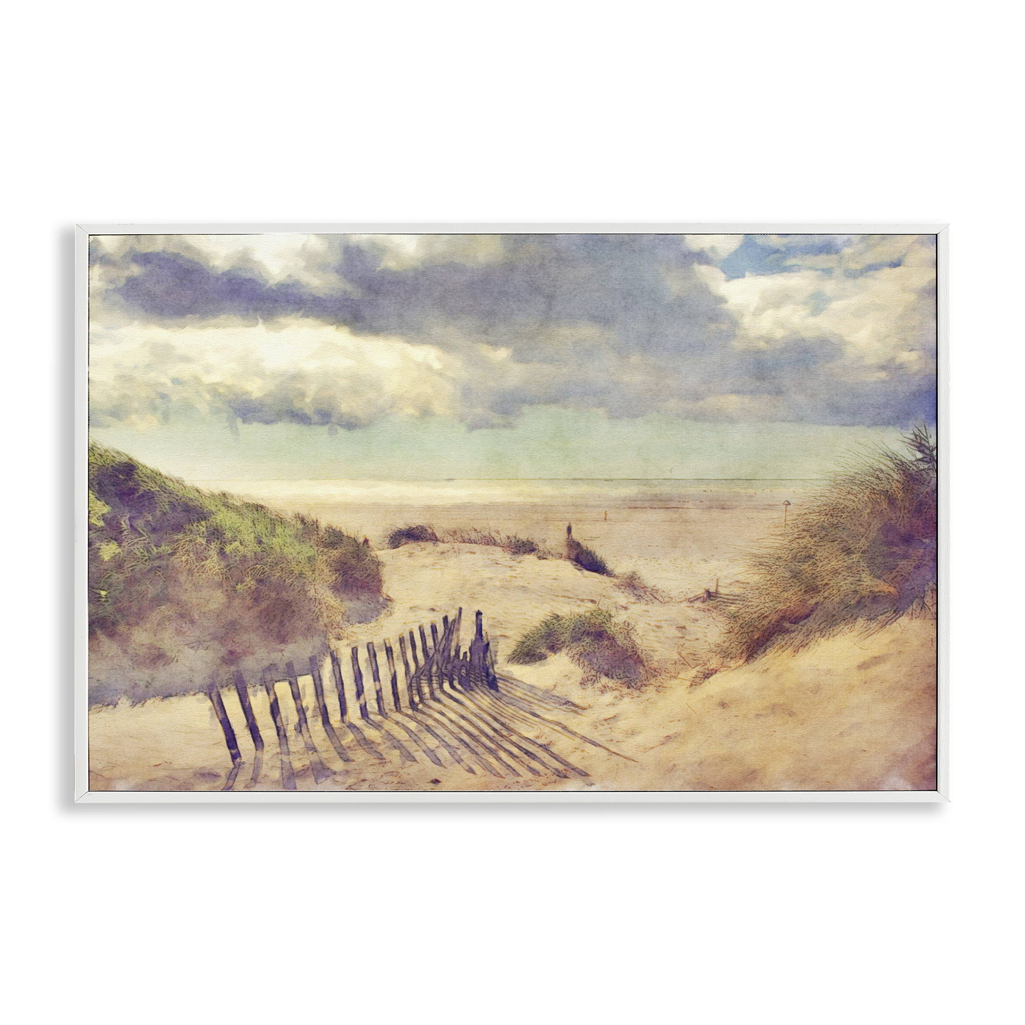 Stupell Industries Golden Sands Beach Landscape & Nature Painting White Framed Art Print Wall Art, 30 x 20