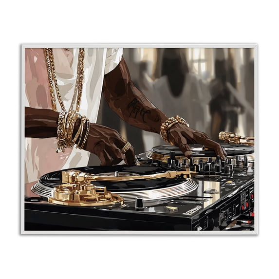 Stupell Industries Contemporary Golden Sound DJ Turntables White Framed Giclee Art, 14 x 11, by Franklyn Gregory