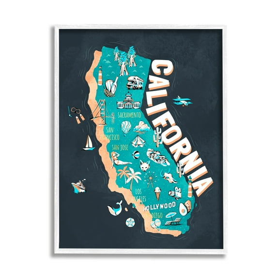 Stupell Industries Golden State Touristic Iconographic Landmarks Map,11 x 14, Design by Ziwei Li