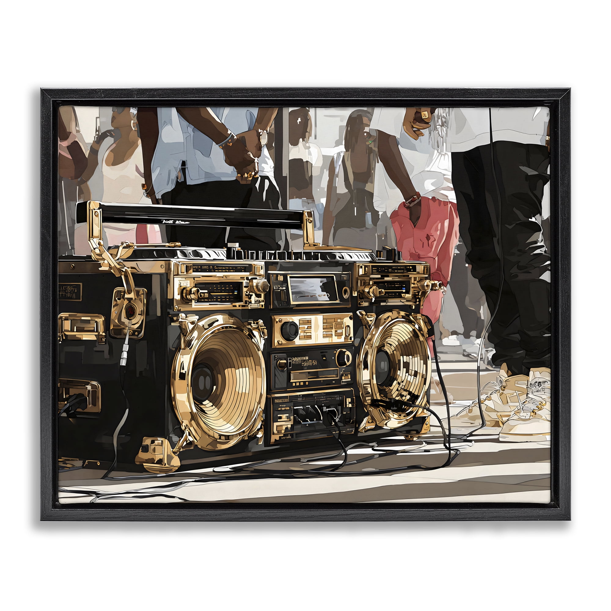 Stupell Industries Golden Stereo Hip Hop Beats Black Framed Floater Canvas Wall Art, design by Franklyn Gregory