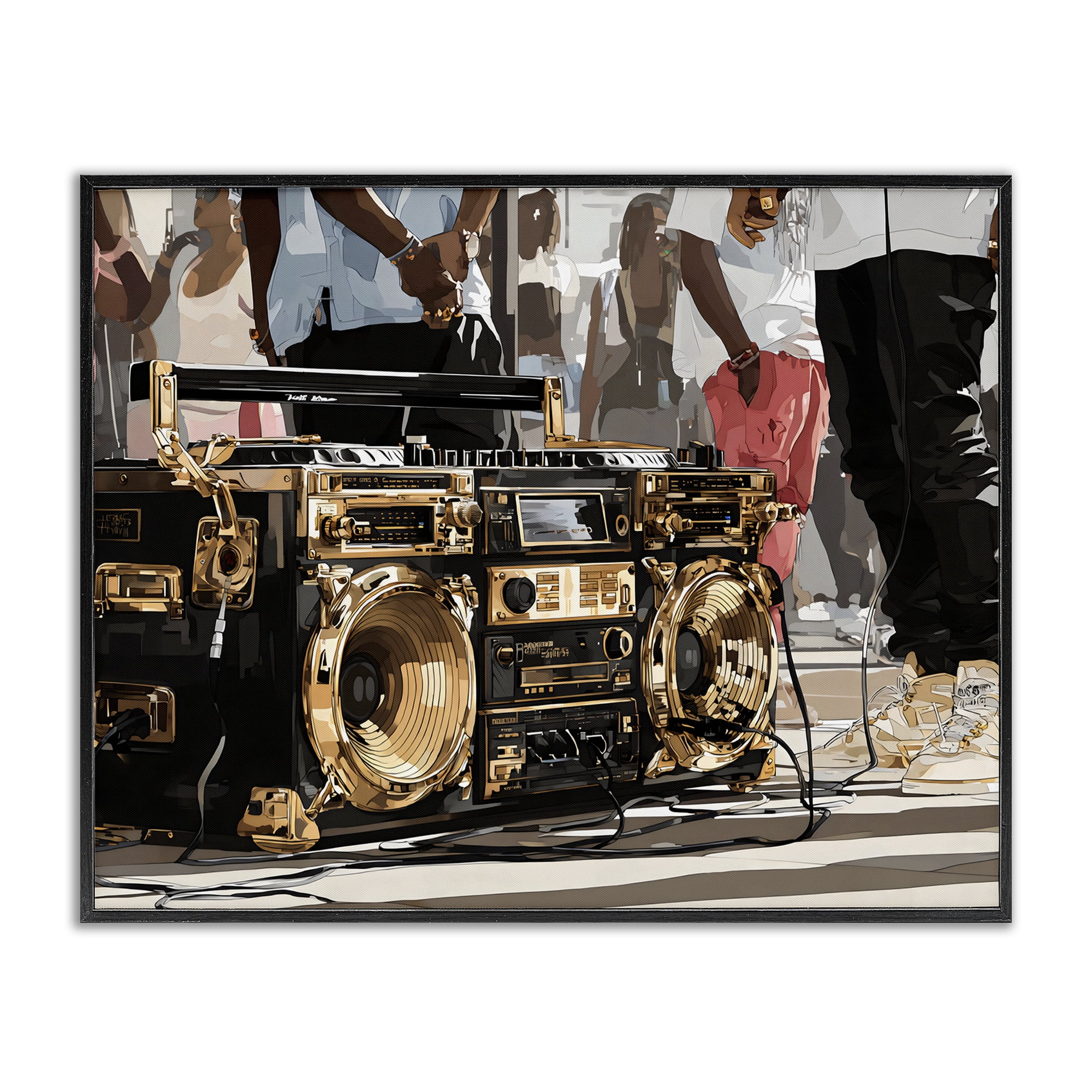 Stupell Industries Golden Stereo Hip Hop Beats Black Framed Giclee Art, design by Franklyn Gregory