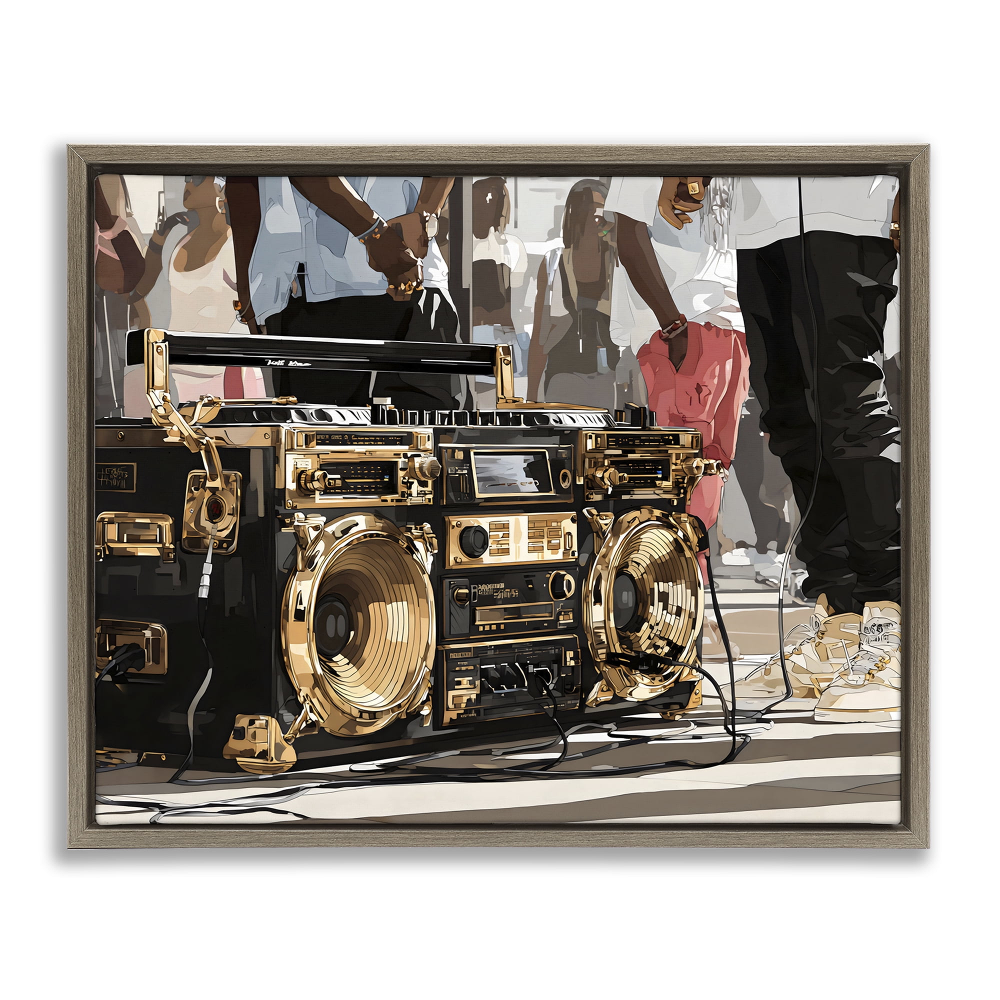 Stupell Industries Golden Stereo Hip Hop Beats Brown Framed Floater Canvas Wall Art, design by Franklyn Gregory