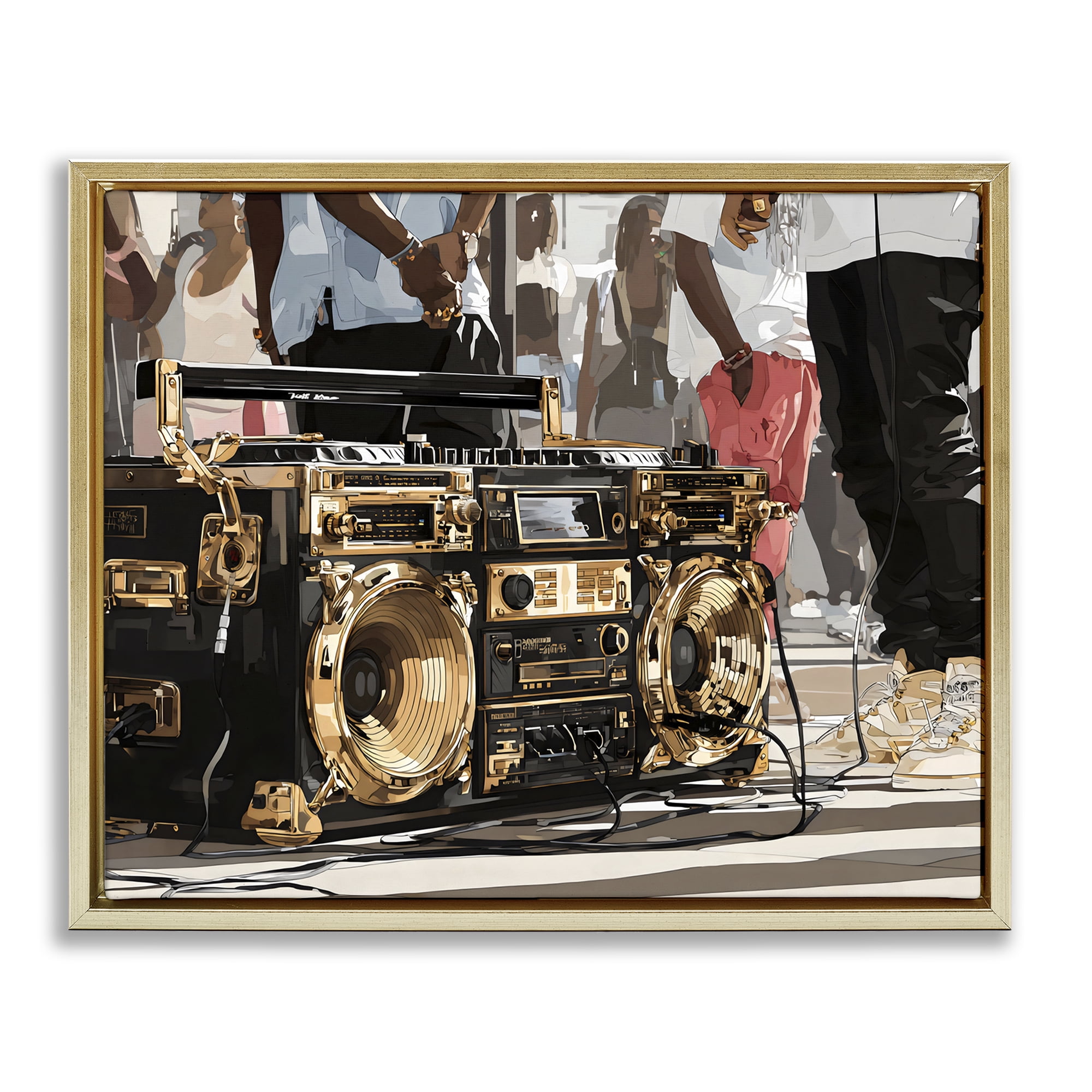Stupell Industries Golden Stereo Hip Hop Beats Gold Framed Floater Canvas Wall Art, design by Franklyn Gregory