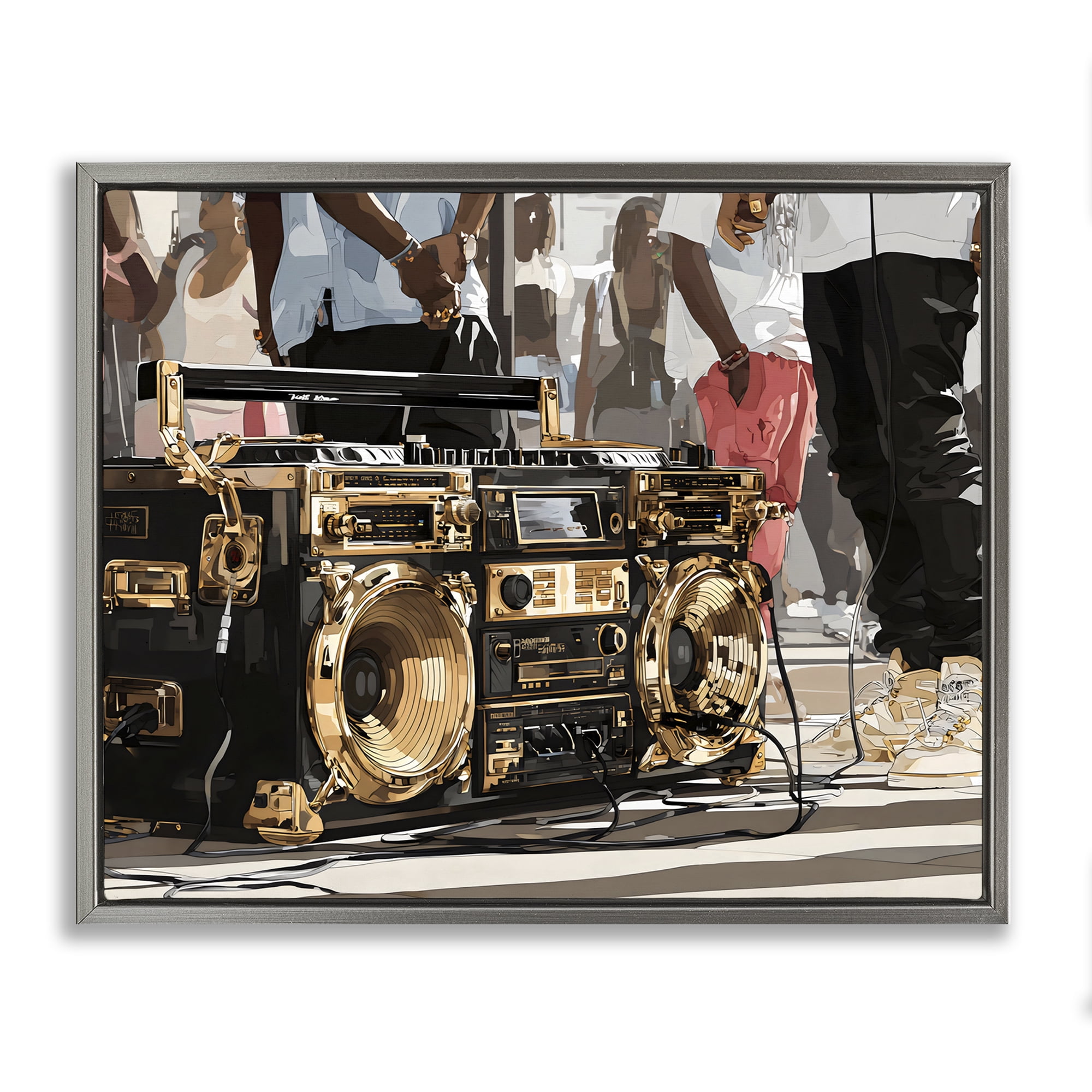 Stupell Industries Golden Stereo Hip Hop Beats Gray Framed Floater Canvas Wall Art, design by Franklyn Gregory
