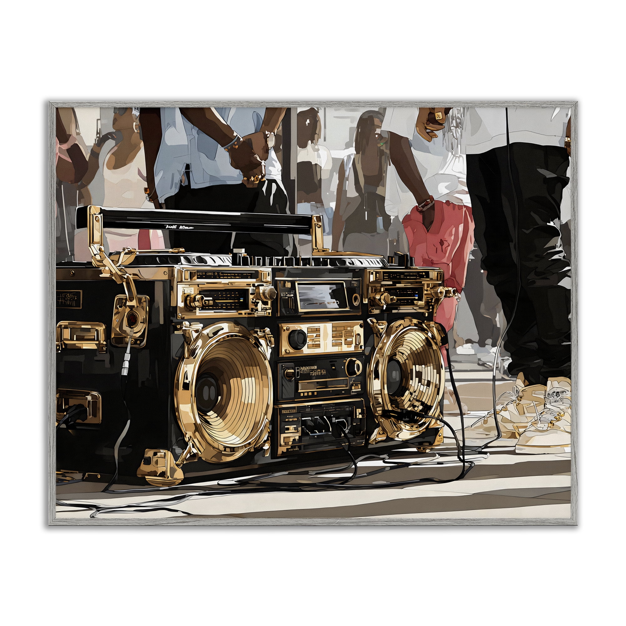 Stupell Industries Golden Stereo Hip Hop Beats Gray Framed Giclee Art, design by Franklyn Gregory
