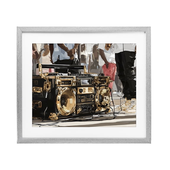 Stupell Industries Glam Golden Stereo Hip Hop Beats Gray Framed Print Under Glass, 16 x 13, by Franklyn Gregory