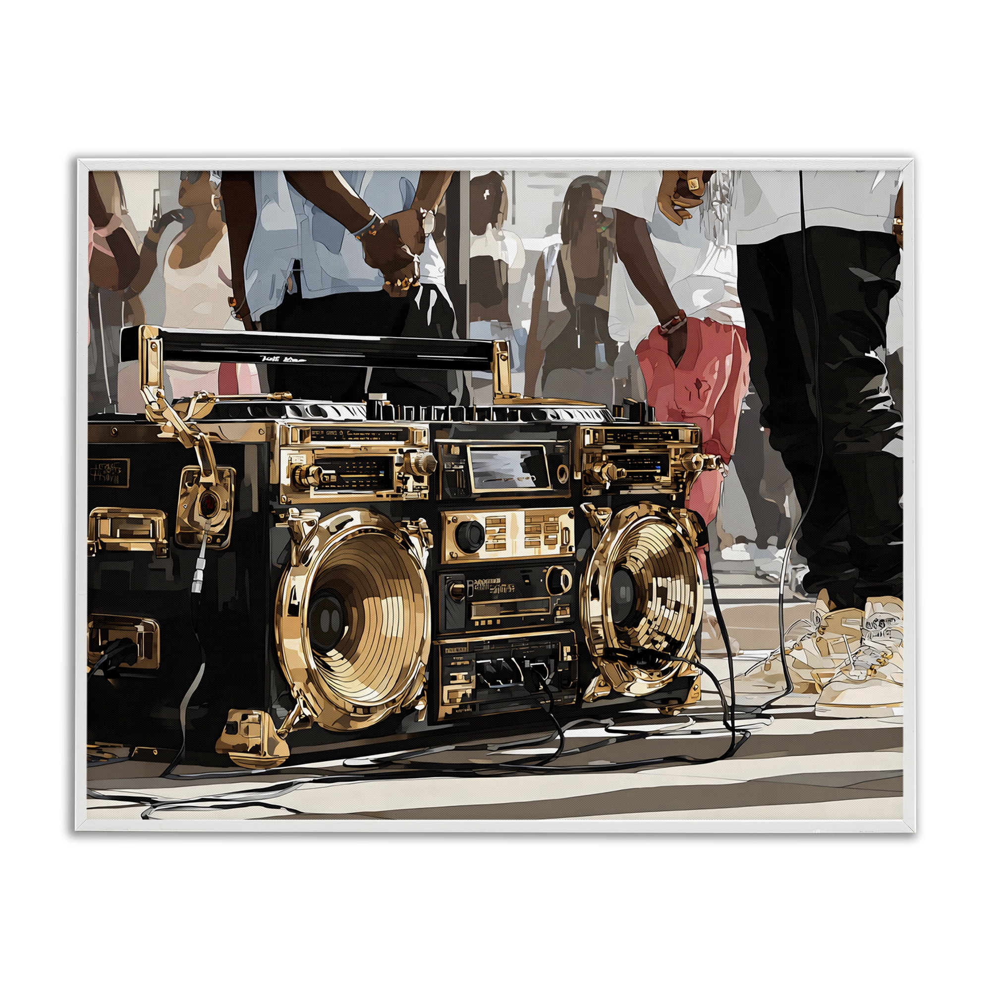 Stupell Industries Golden Stereo Hip Hop Beats White Framed Giclee Art, design by Franklyn Gregory