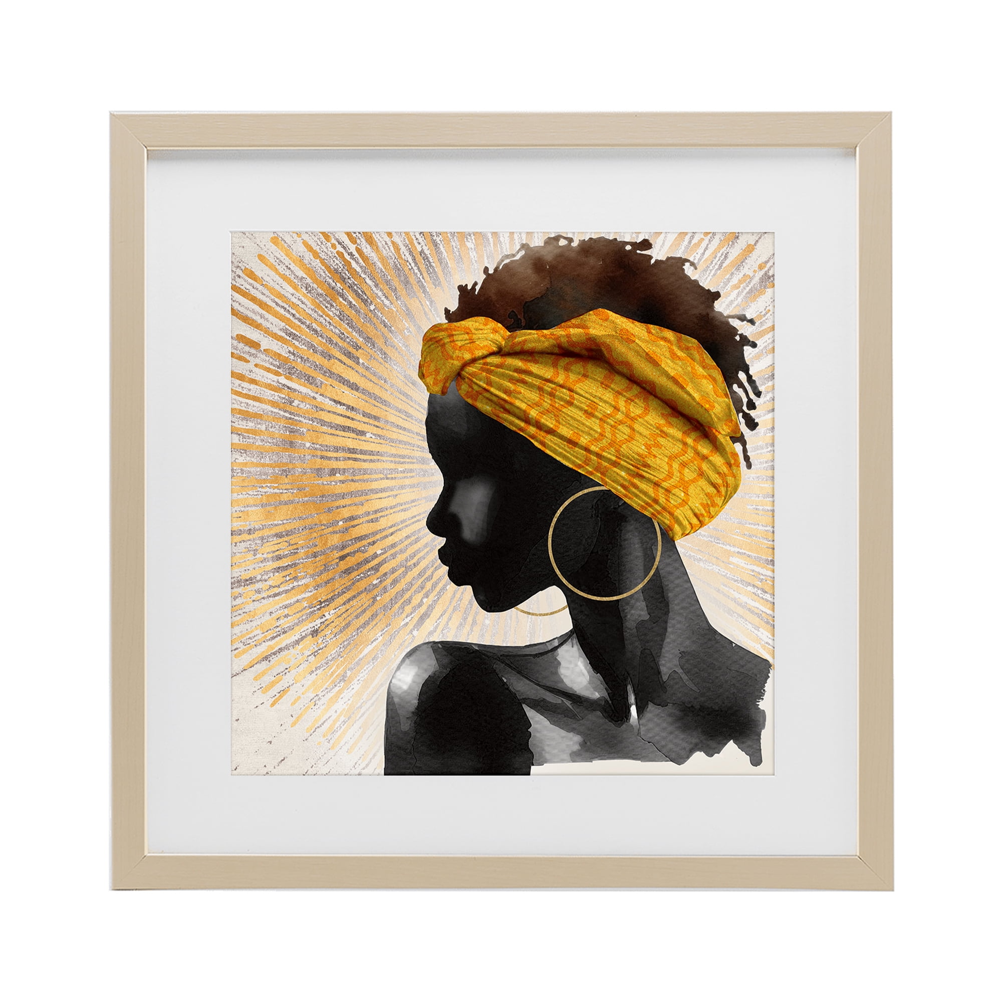 Stupell Industries Golden Sunburst Profile with Headwrap Birch Framed Print Under Glass, design by CAD Designs