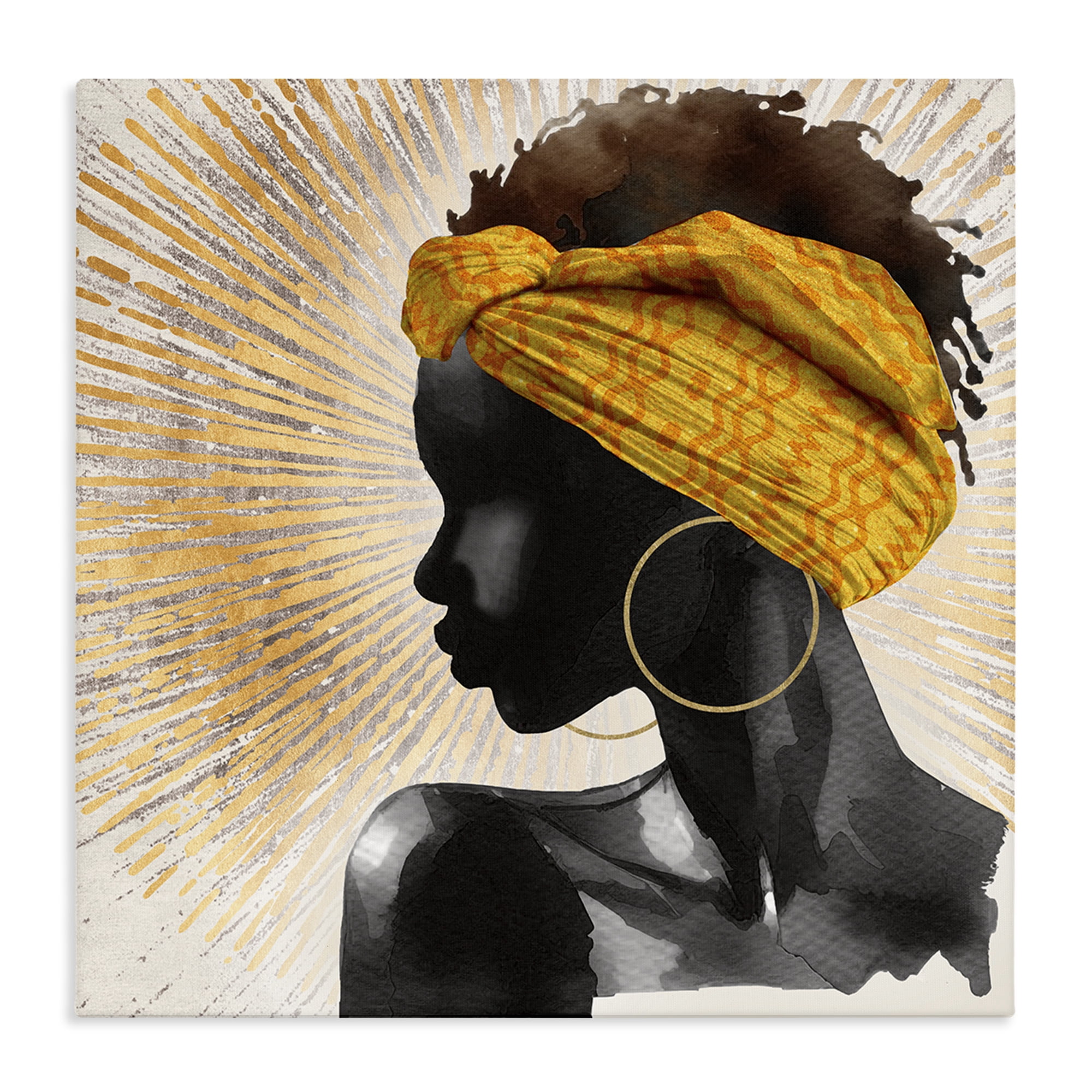 Stupell Industries Golden Sunburst Profile with Headwrap Canvas Wall Art, design by CAD Designs