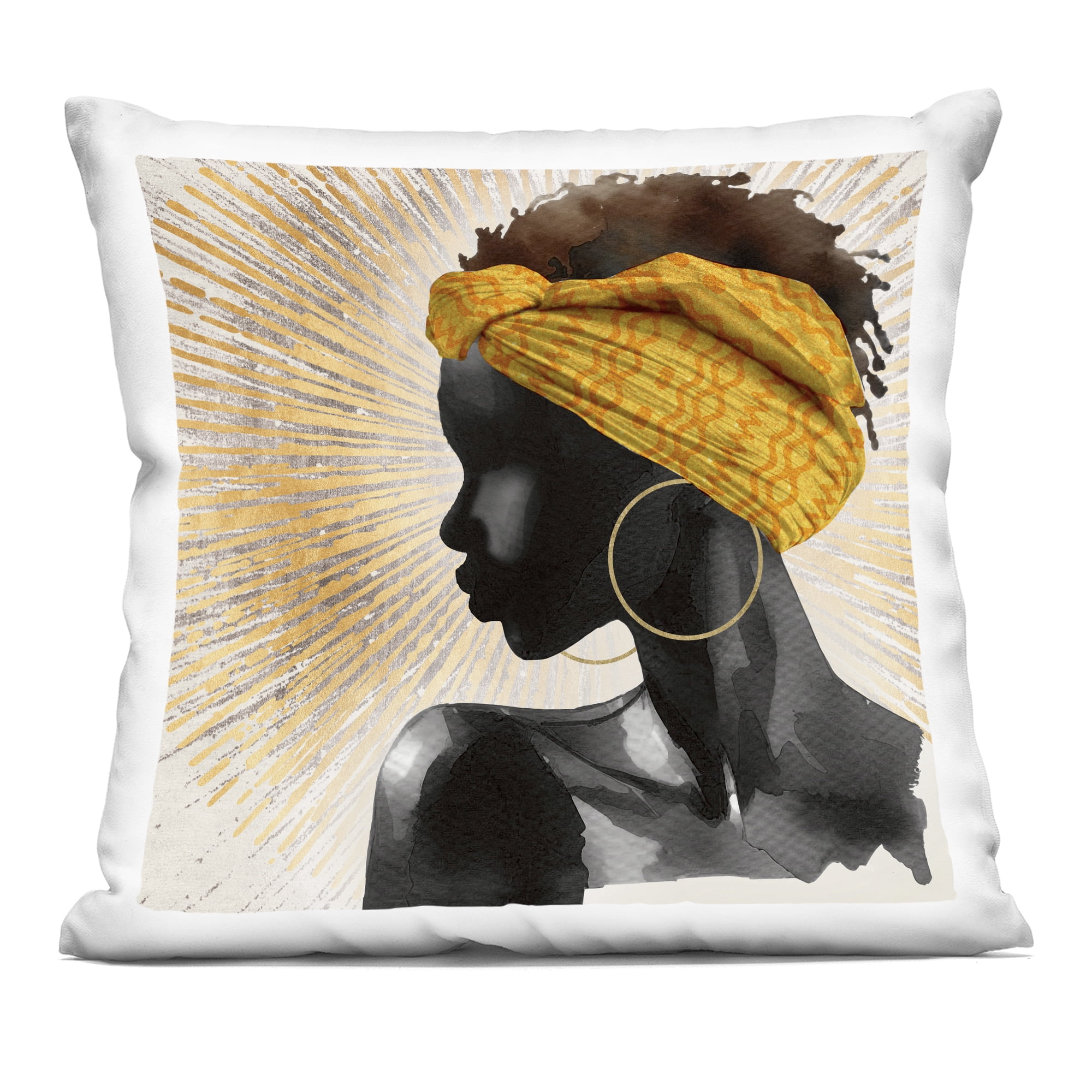Stupell Industries Golden Sunburst Profile with Headwrap Decorative Printed Throw Pillow, design by CAD Designs, 18 x 7 x 18