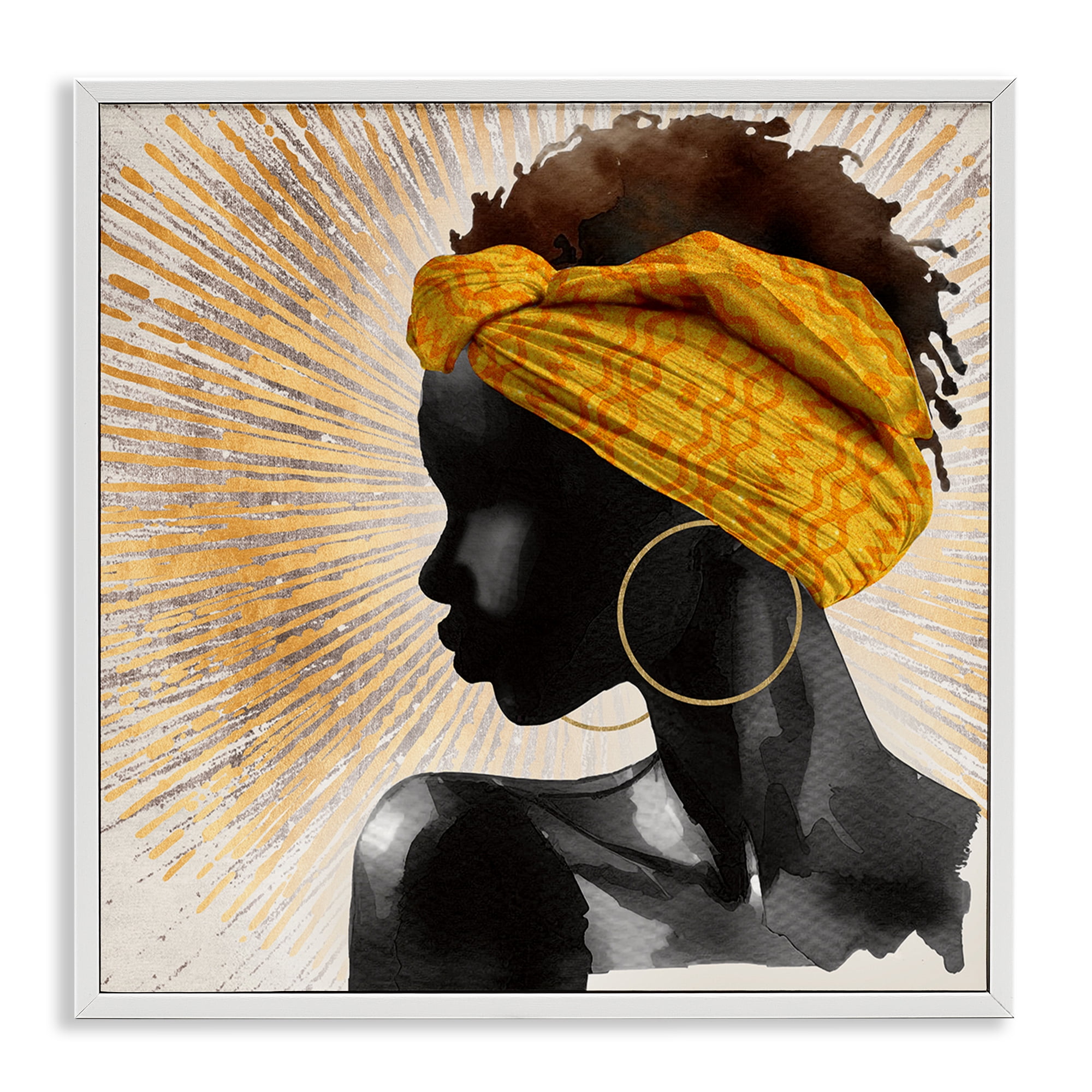 Stupell Industries Golden Sunburst Profile with Headwrap White Framed Giclee Art, design by CAD Designs