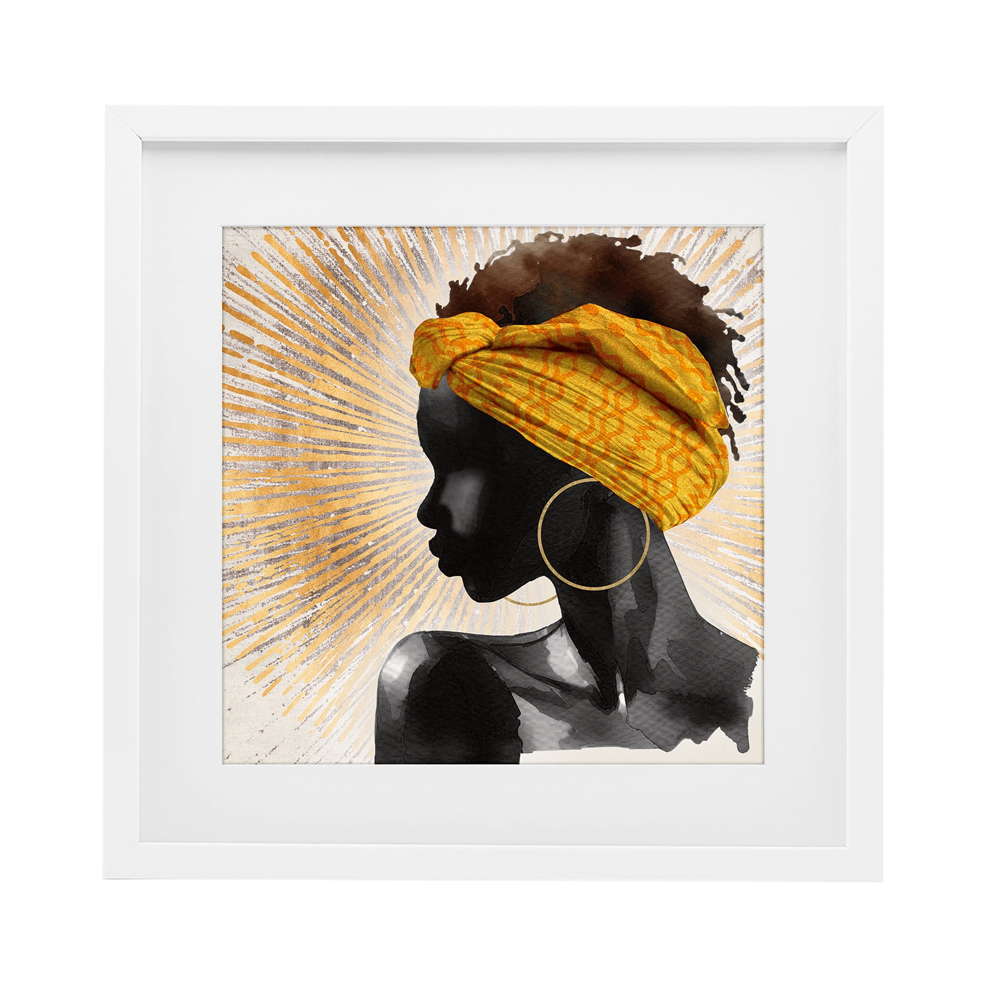 Stupell Industries Golden Sunburst Profile with Headwrap White Framed Print Under Glass, design by CAD Designs