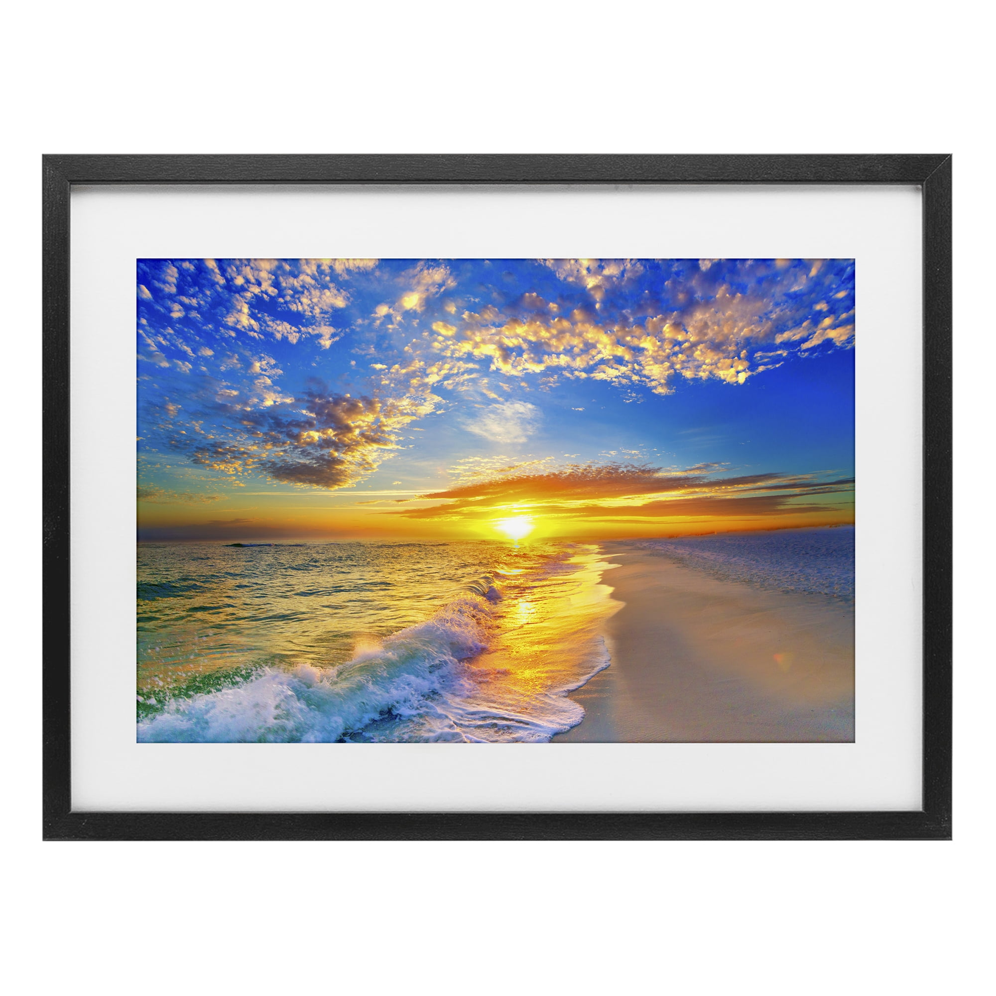 Stupell Industries Golden Sunset Beach Blue Sky Black Framed Print Under Glass, design by Eszra Tanner