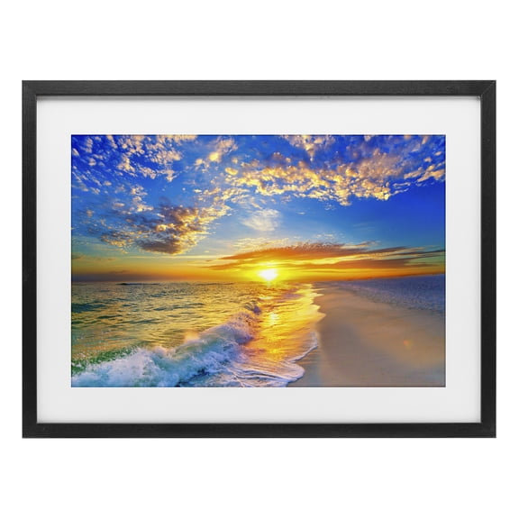 Stupell Industries Golden Sunset Beach Blue Sky Black Framed Print Under Glass, design by Eszra Tanner