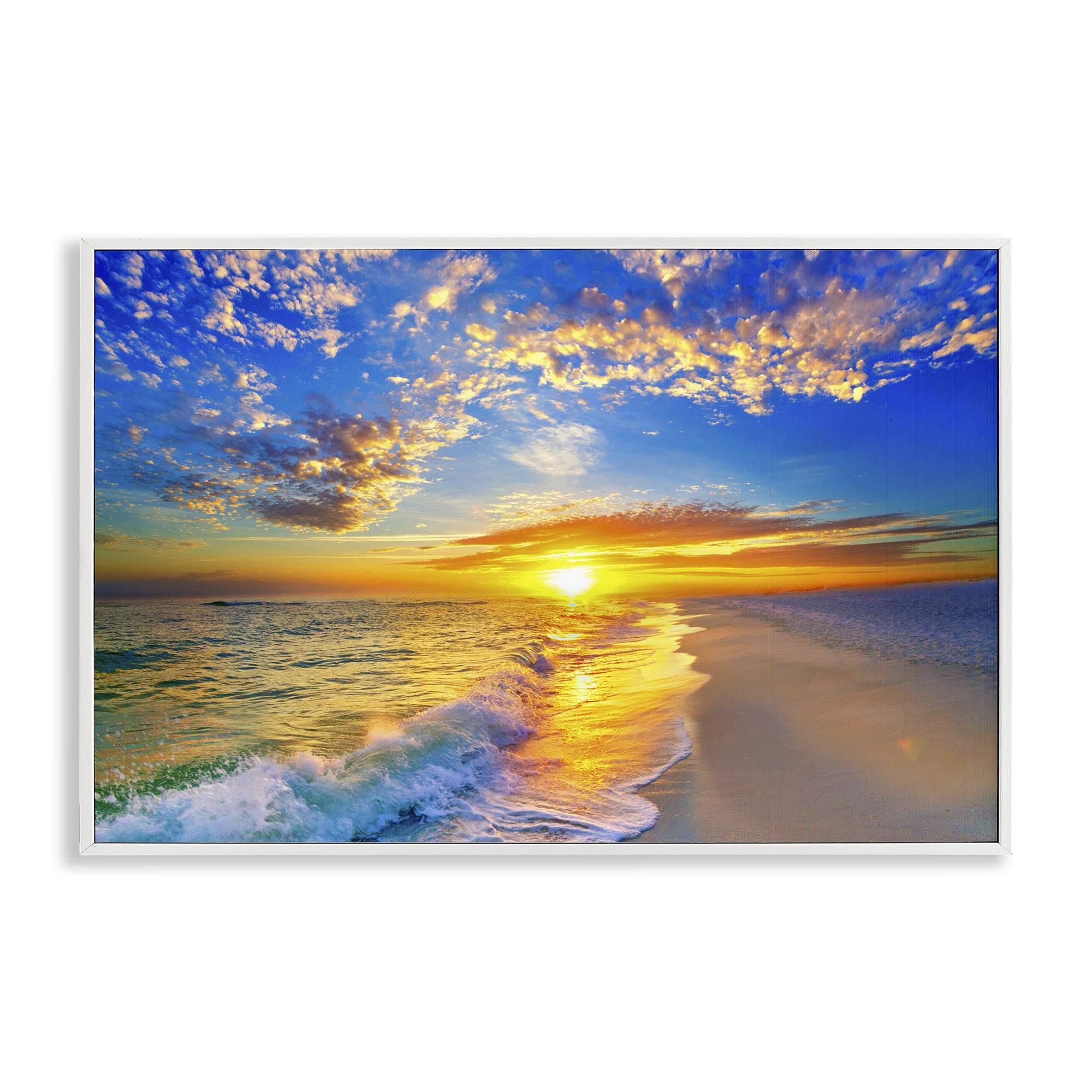 Stupell Industries Golden Sunset Beach Blue Sky White Framed Giclee Art, design by Eszra Tanner