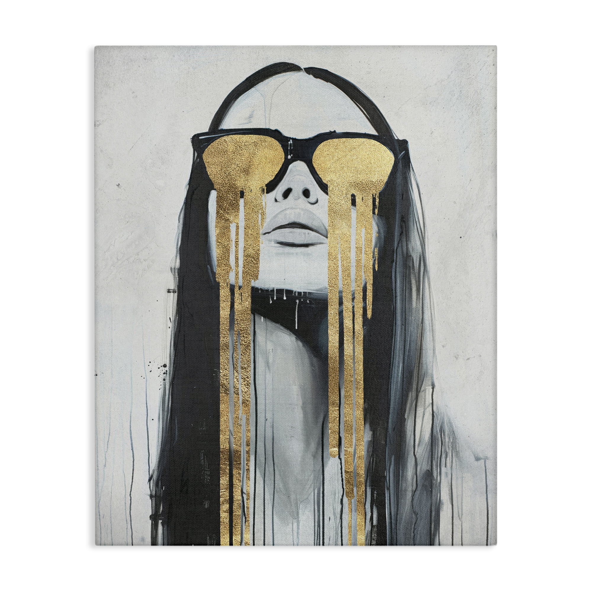 Stupell Industries Golden Tears Glam Girl People Painting Wrapped Canvas Art Print Wall Art, 24 x 30