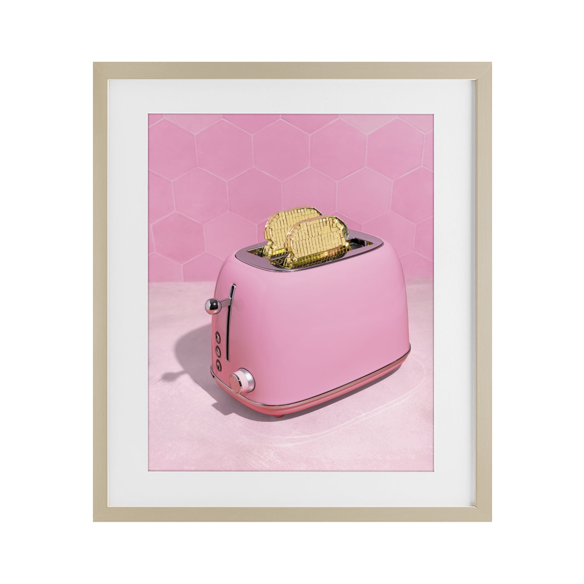 Stupell Industries Golden Toaster over Pink Birch Framed Print Under Glass, design by LISH Creative