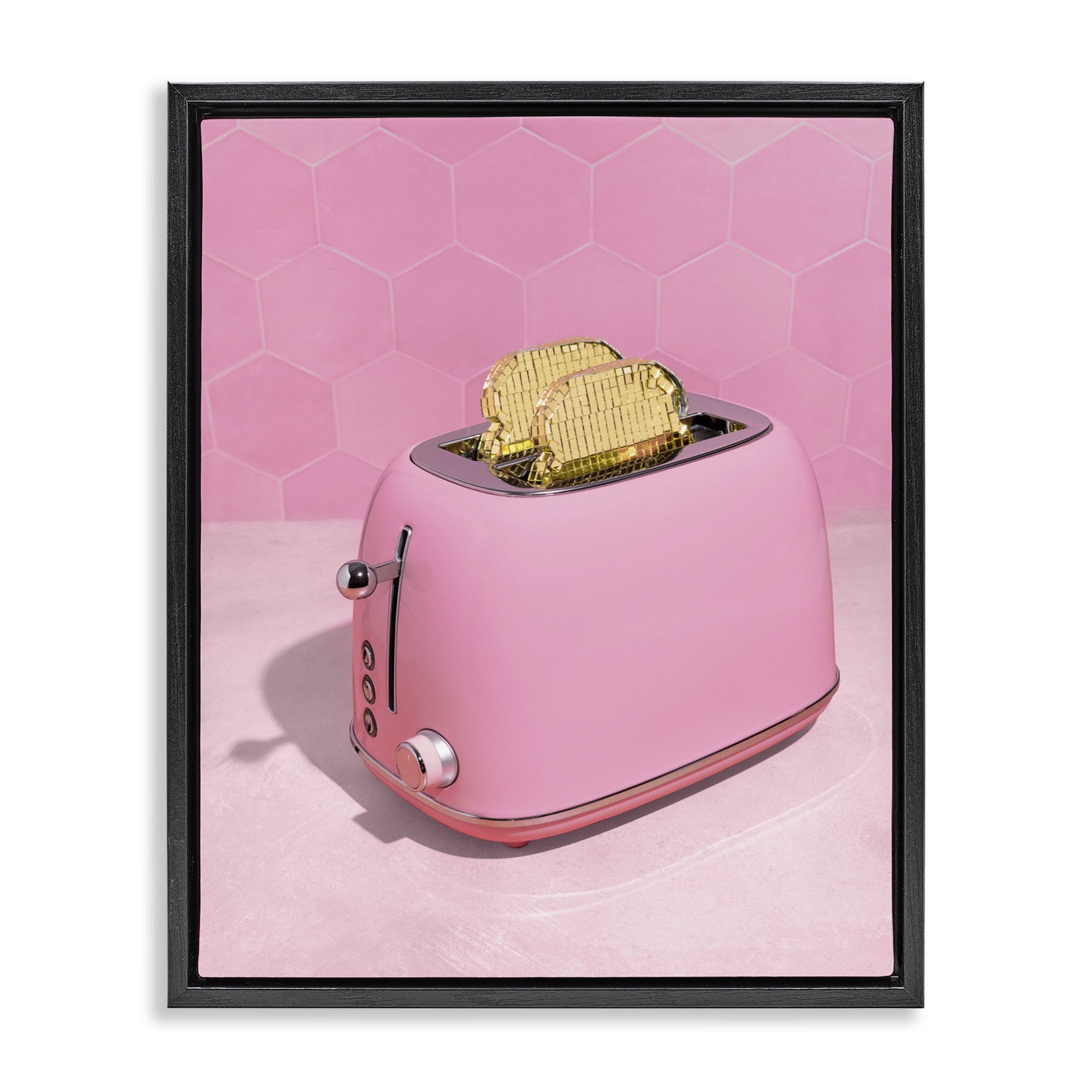 Stupell Industries Golden Toaster over Pink Black Framed Floater Canvas Wall Art, design by LISH Creative
