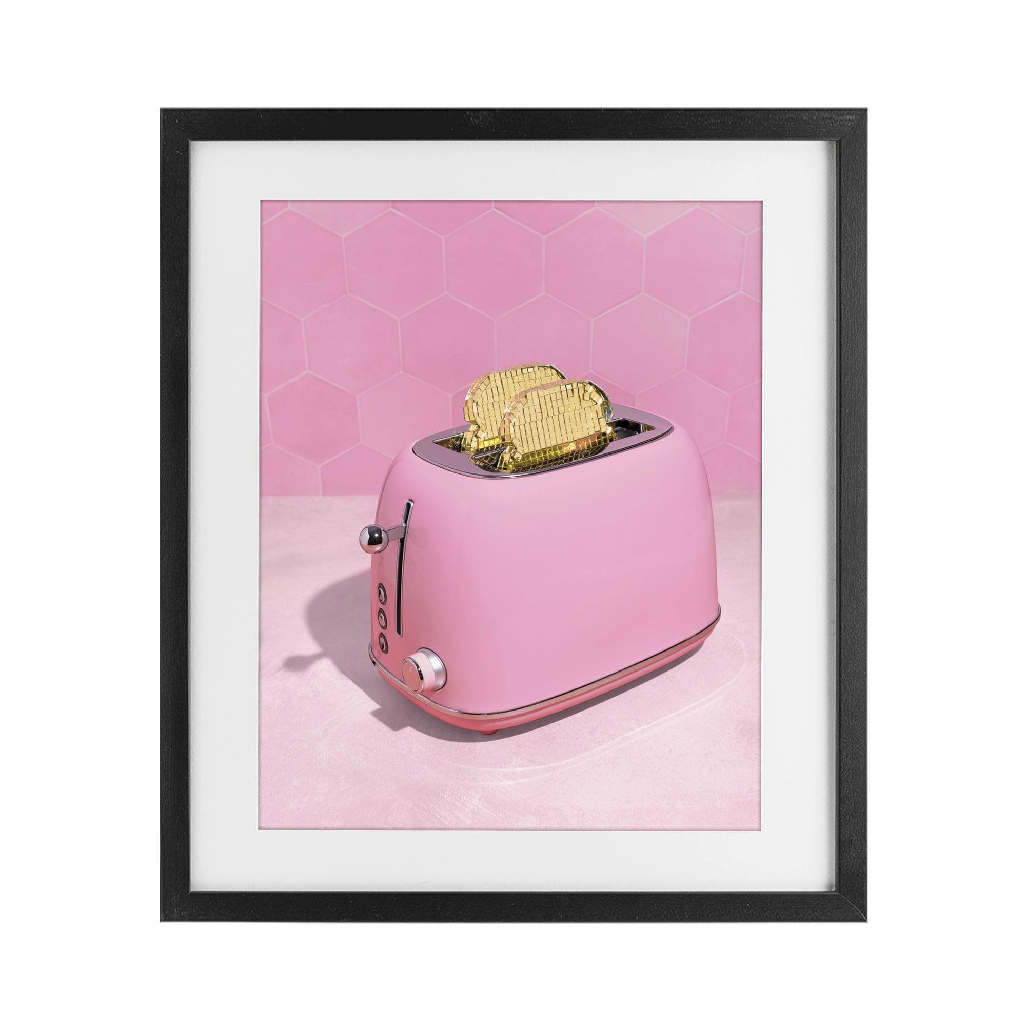 Stupell Industries Golden Toaster over Pink Black Framed Print Under Glass, design by LISH Creative