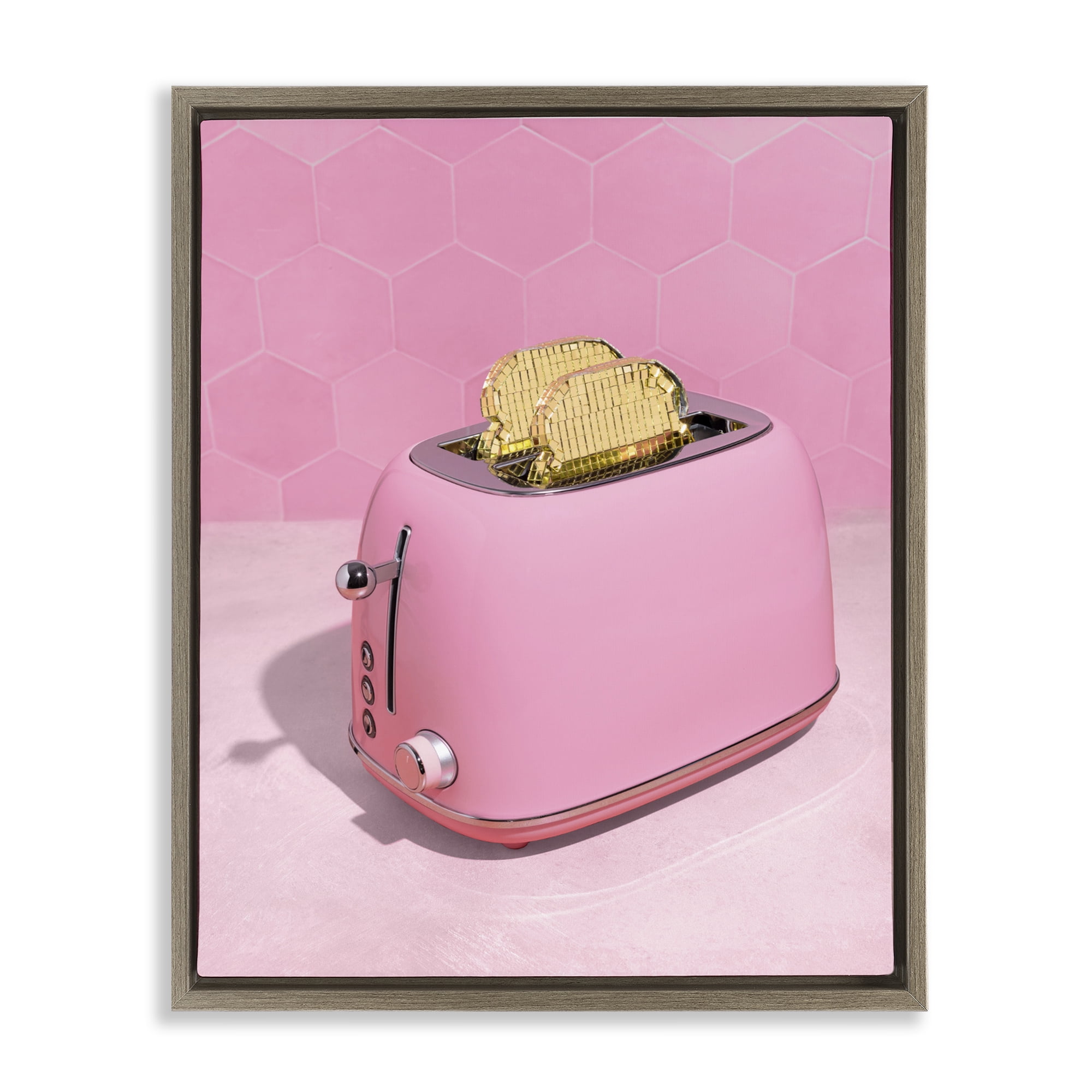Stupell Industries Golden Toaster over Pink Brown Framed Floater Canvas Wall Art, design by LISH Creative