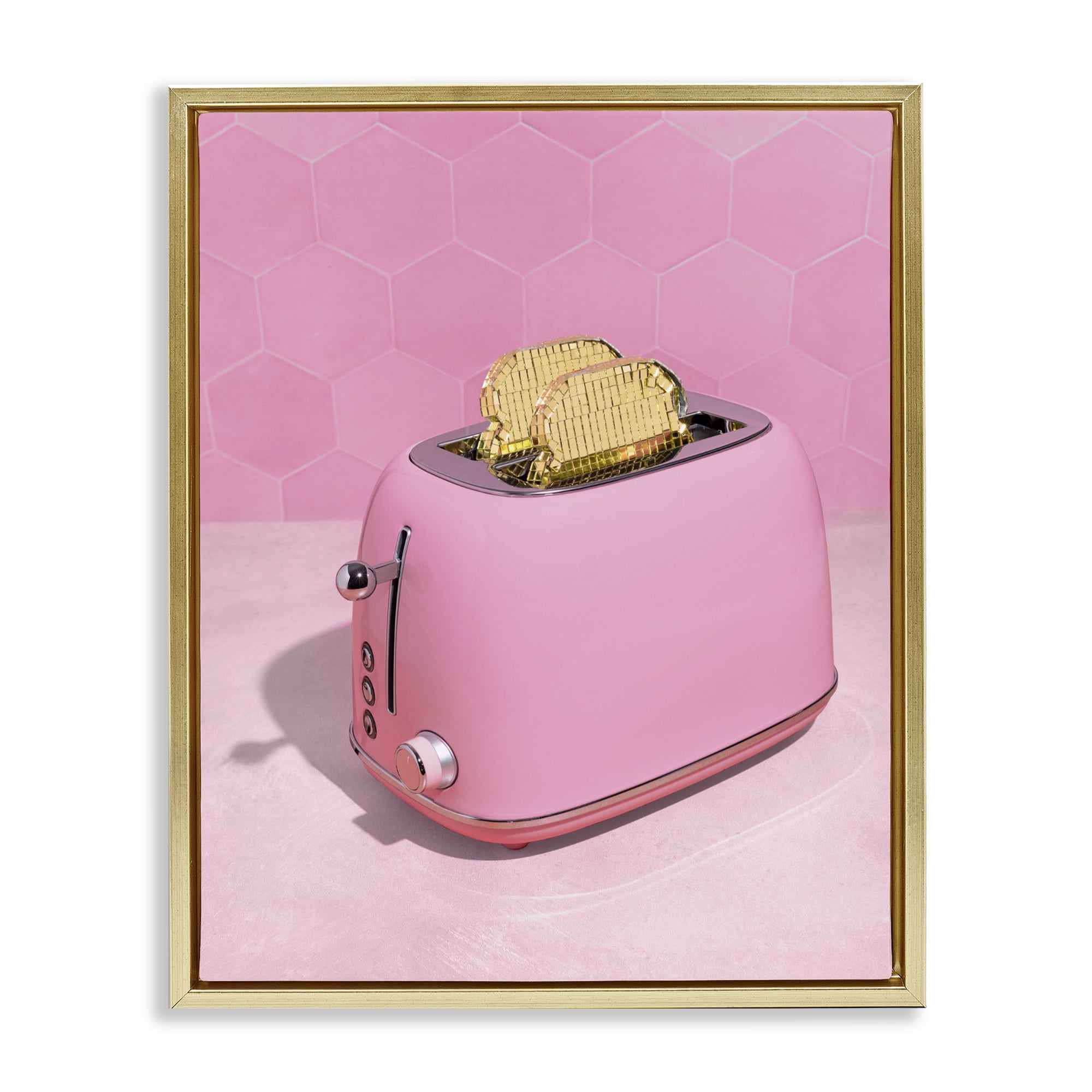 Stupell Industries Golden Toaster over Pink Gold Framed Floater Canvas Wall Art, design by LISH Creative