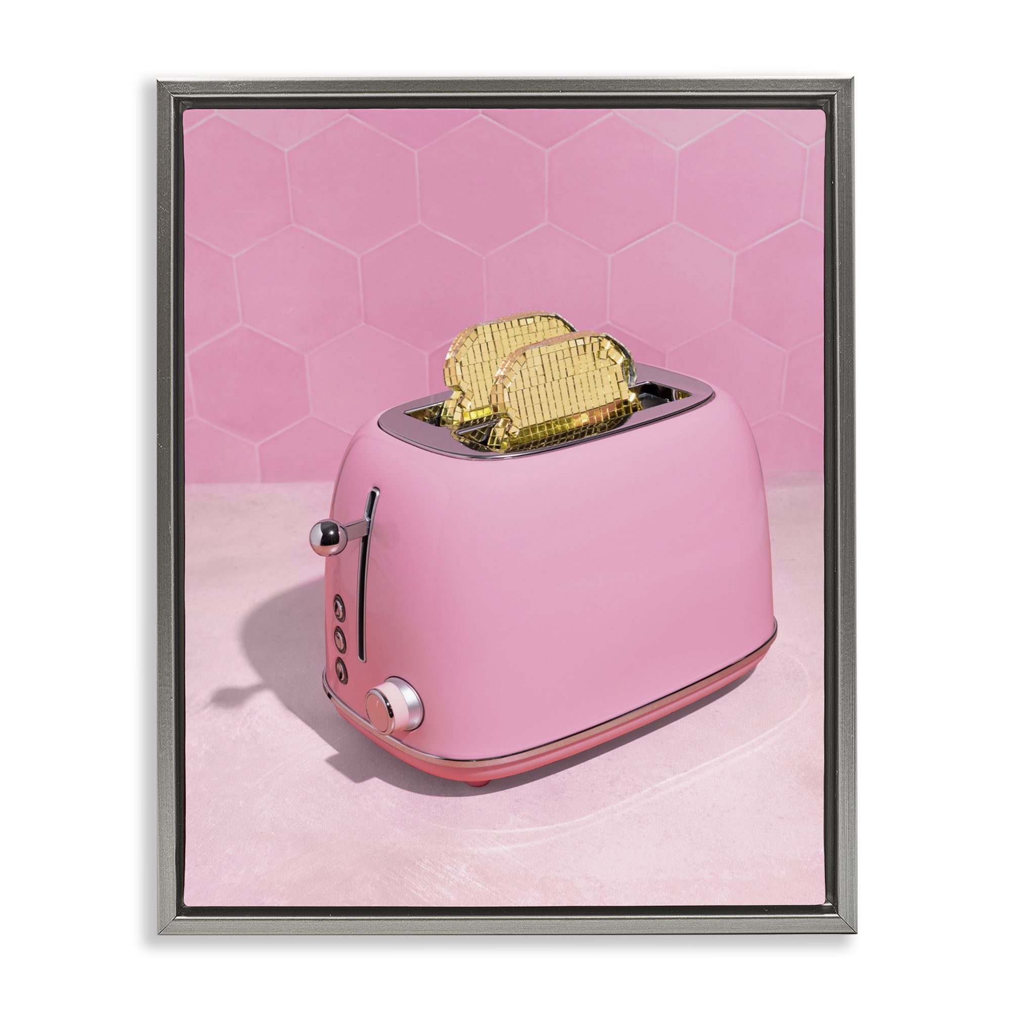 Stupell Industries Golden Toaster over Pink Gray Framed Floater Canvas Wall Art, design by LISH Creative