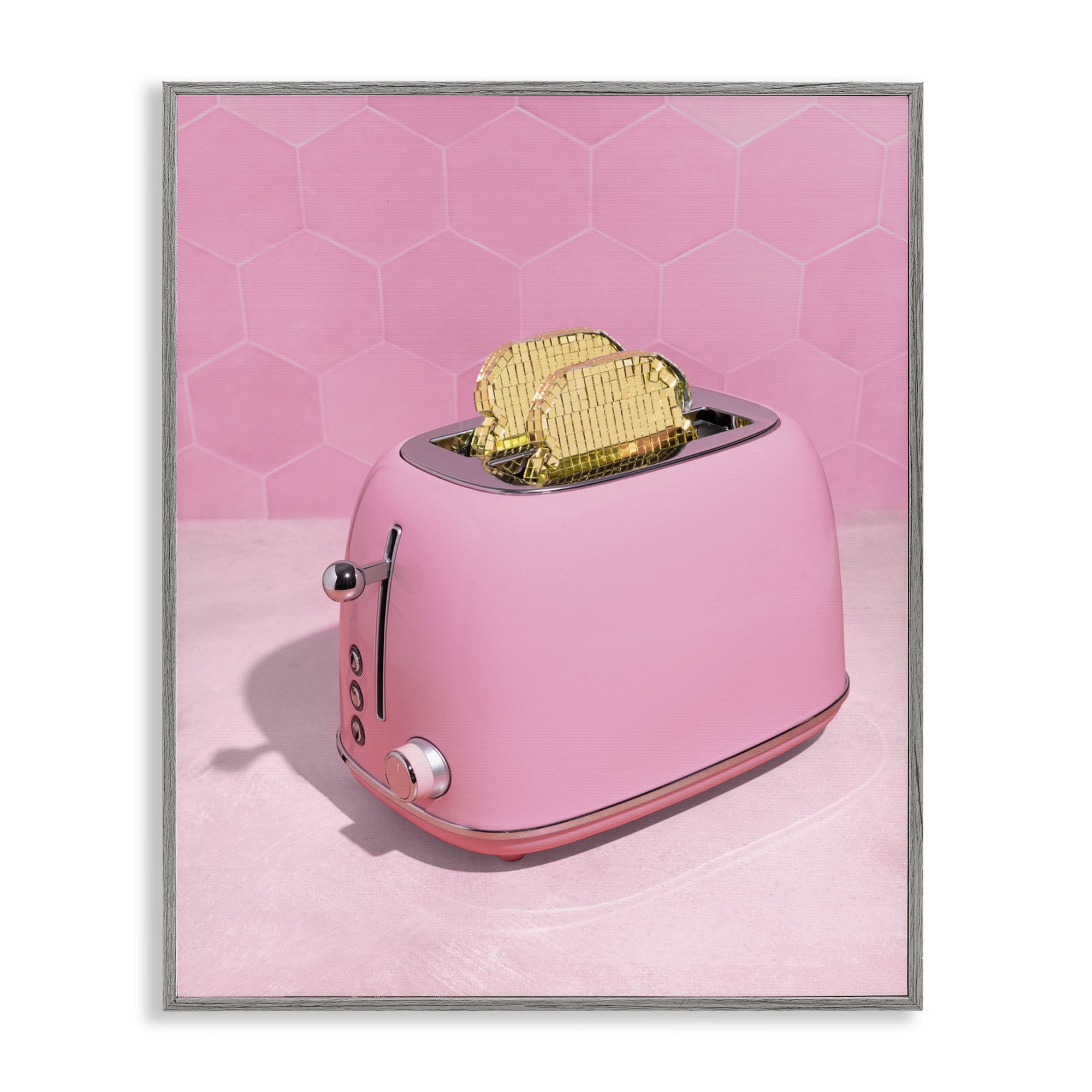 Stupell Industries Golden Toaster over Pink Gray Framed Giclee Art, design by LISH Creative