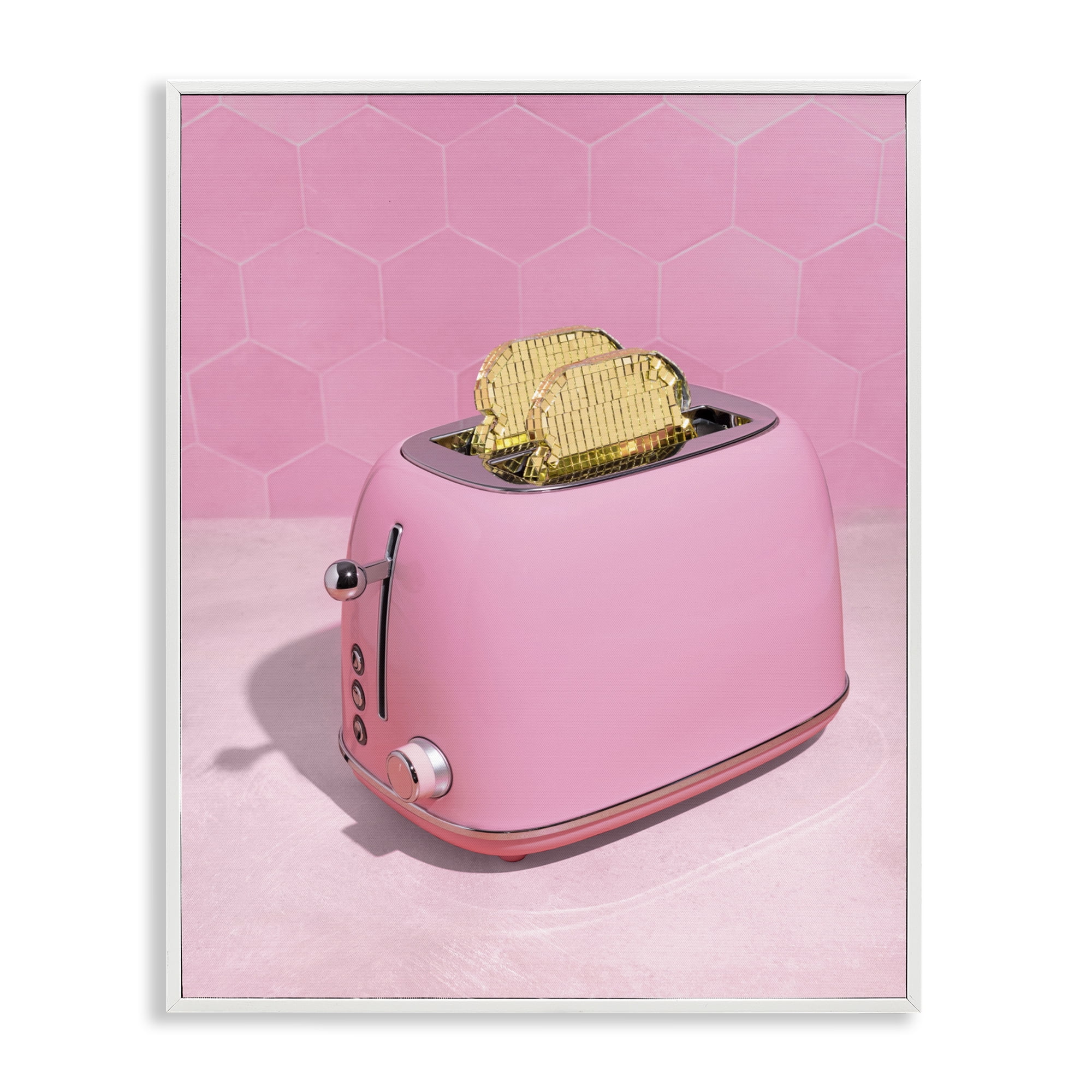 Stupell Industries Golden Toaster over Pink White Framed Giclee Art, design by LISH Creative