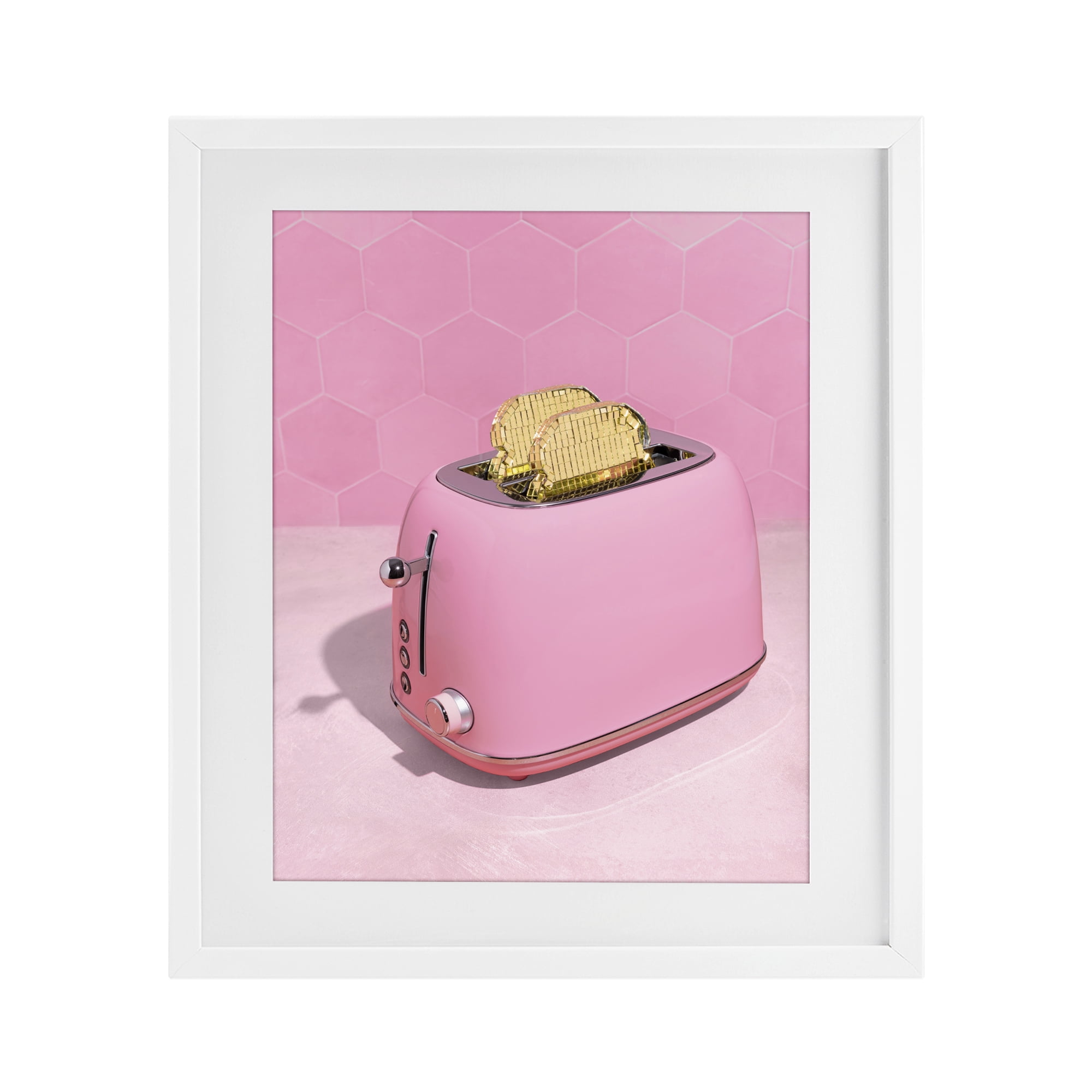 Stupell Industries Golden Toaster over Pink White Framed Print Under Glass, design by LISH Creative