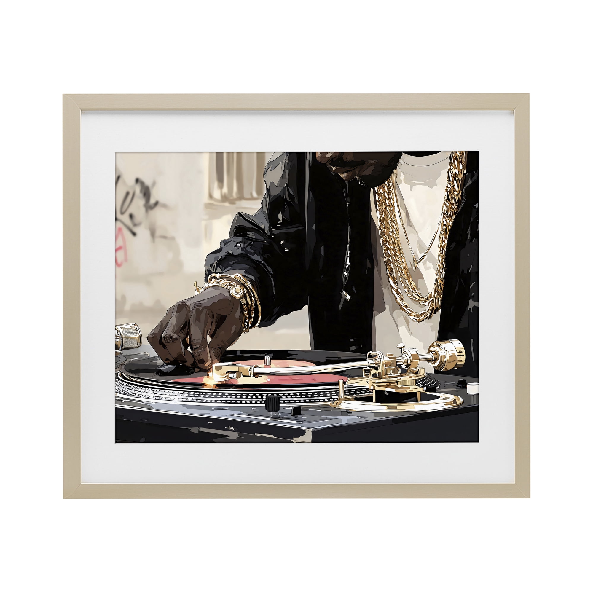 Stupell Industries Golden Touch on DJ's Turntable Birch Framed Print Under Glass, design by Franklyn Gregory