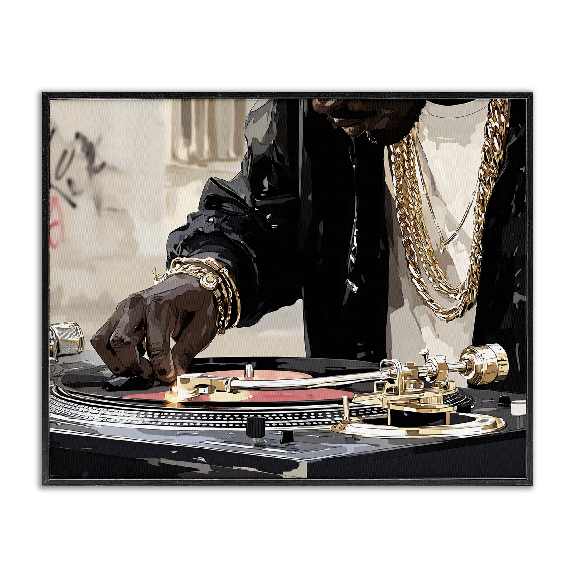 Stupell Industries Golden Touch on DJ's Turntable Black Framed Giclee Art, design by Franklyn Gregory