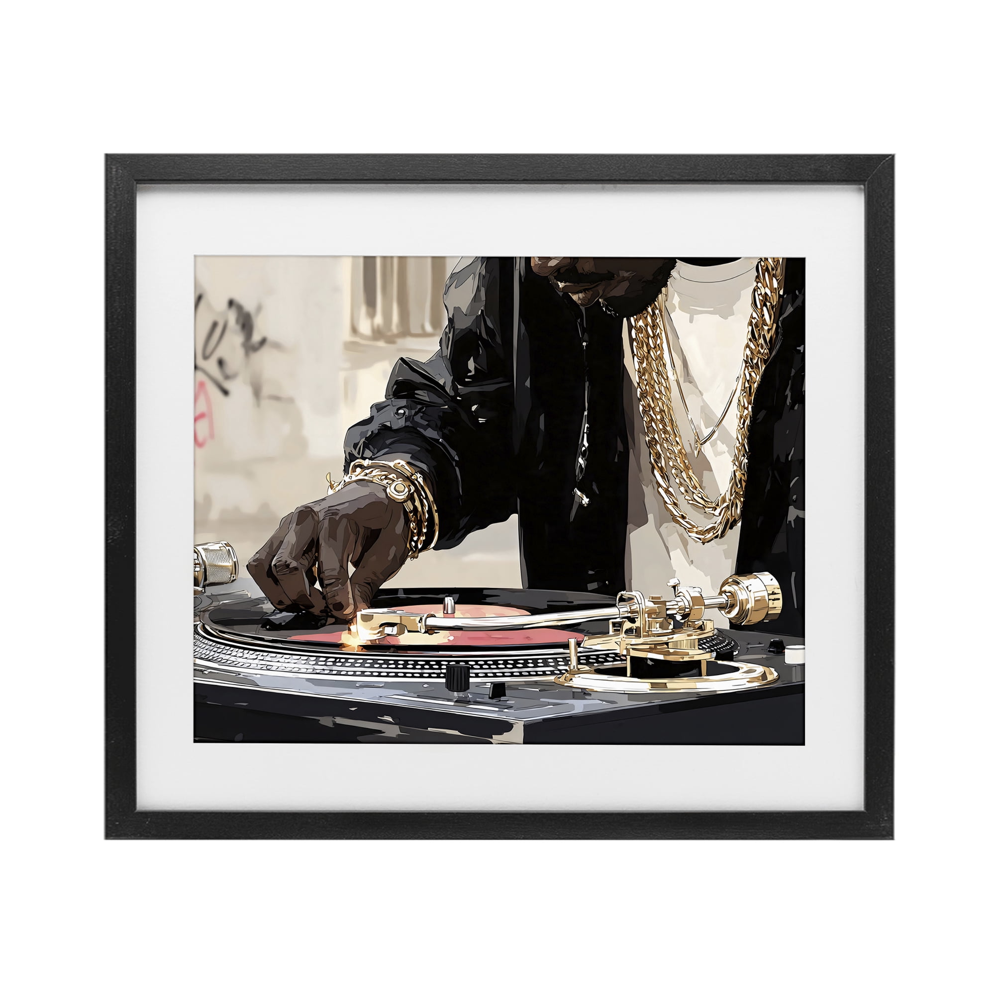 Stupell Industries Golden Touch on DJ's Turntable Black Framed Print Under Glass, design by Franklyn Gregory