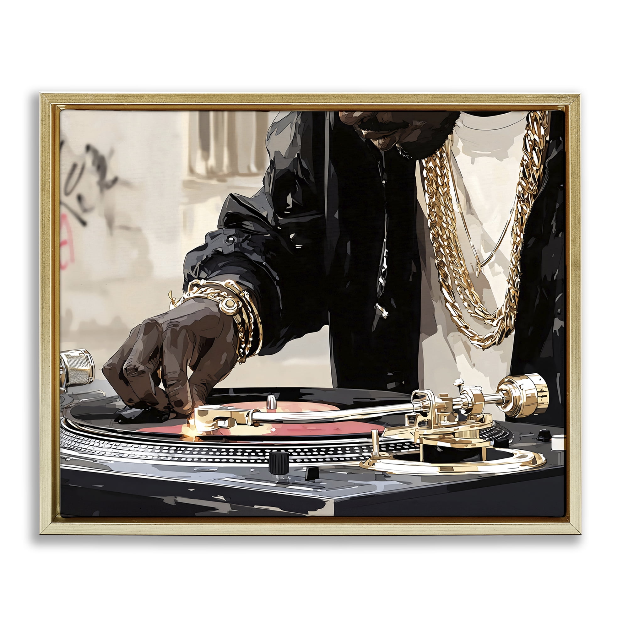 Stupell Industries Golden Touch on DJ's Turntable Gold Framed Floater Canvas Wall Art, design by Franklyn Gregory
