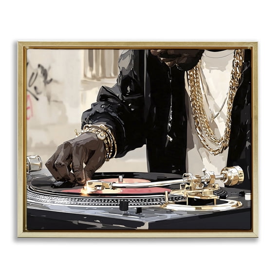 Stupell Industries Contemporary Golden Touch on DJ's Turntable Gold Floating Frame Canvas Art, 21 x 17, by Franklyn Gregory