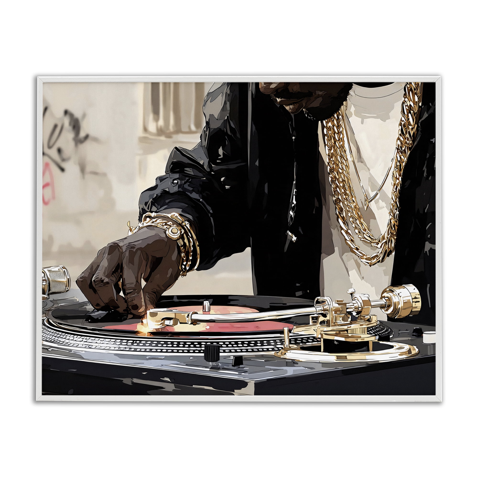 Stupell Industries Golden Touch on DJ's Turntable White Framed Giclee Art, design by Franklyn Gregory