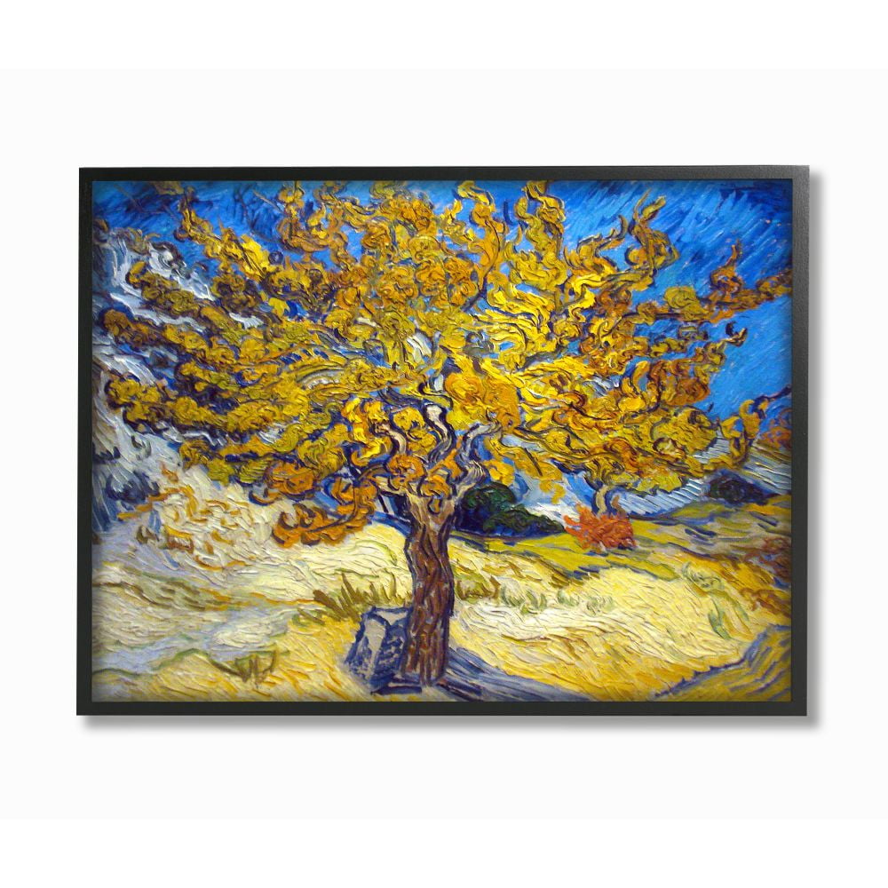 Stupell Industries Golden Tree Blue Yellow Van Gogh Classical Painting Framed Wall Art by Vincent Van Gogh, 24" x 30", Black Framed