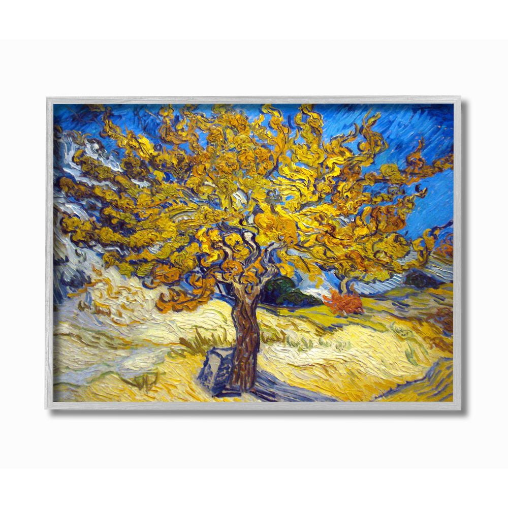 Stupell Industries Golden Tree Blue Yellow Van Gogh Classical Painting Gray Framed Art Print Wall Art, 11x14, by Vincent Van Gogh