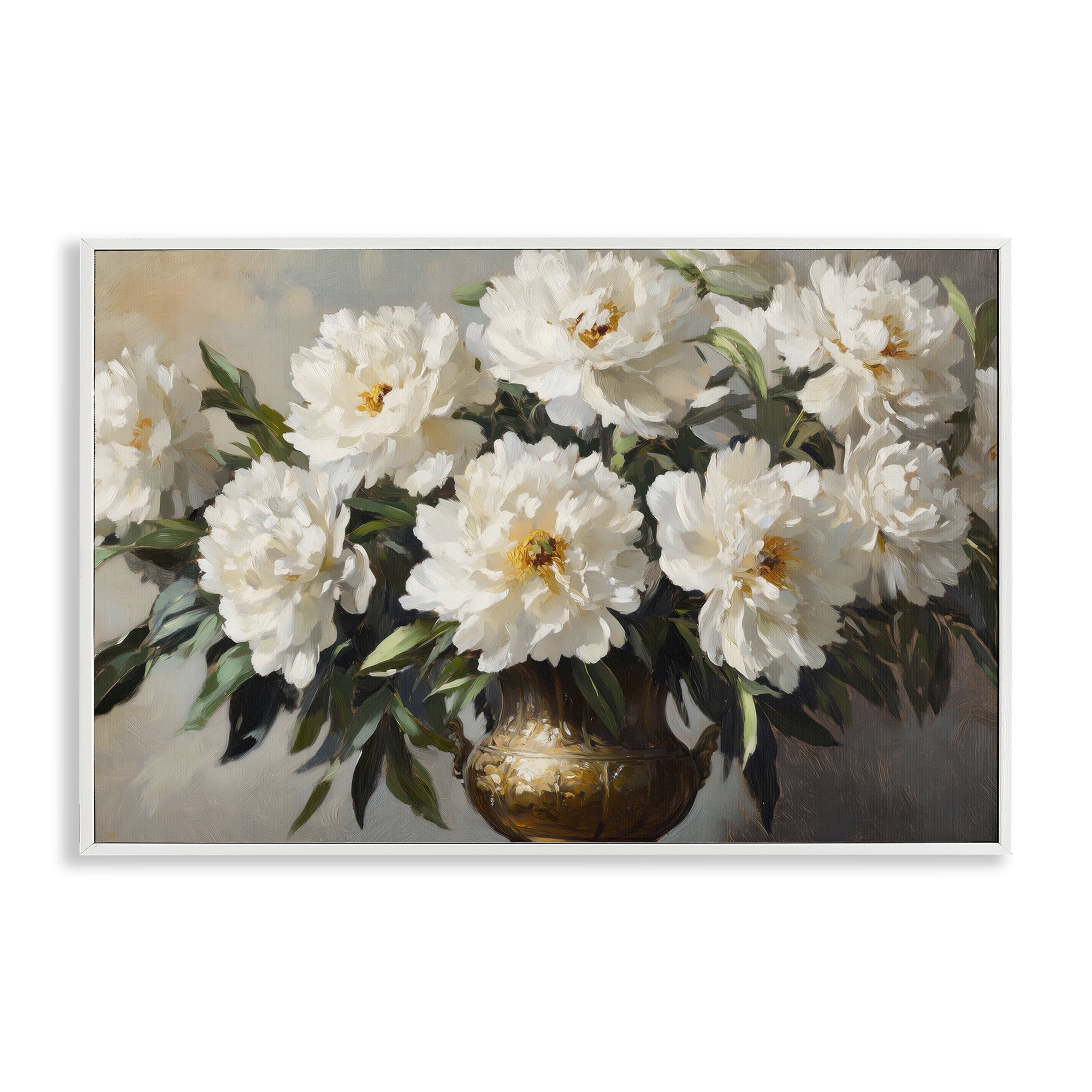Stupell Industries Golden Vase with Peonies White Framed Giclee Art, design by Petal Prints Design