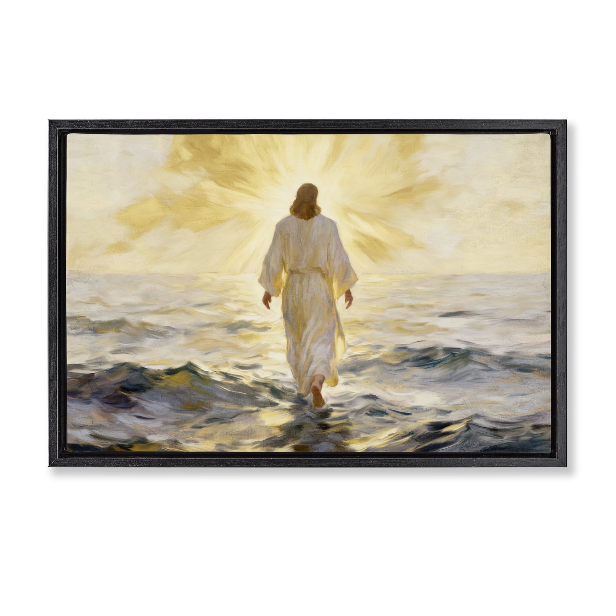 Stupell Industries Golden Walk Spiritual Figure Black Framed Floater Canvas Wall Art, design by Kim Allen