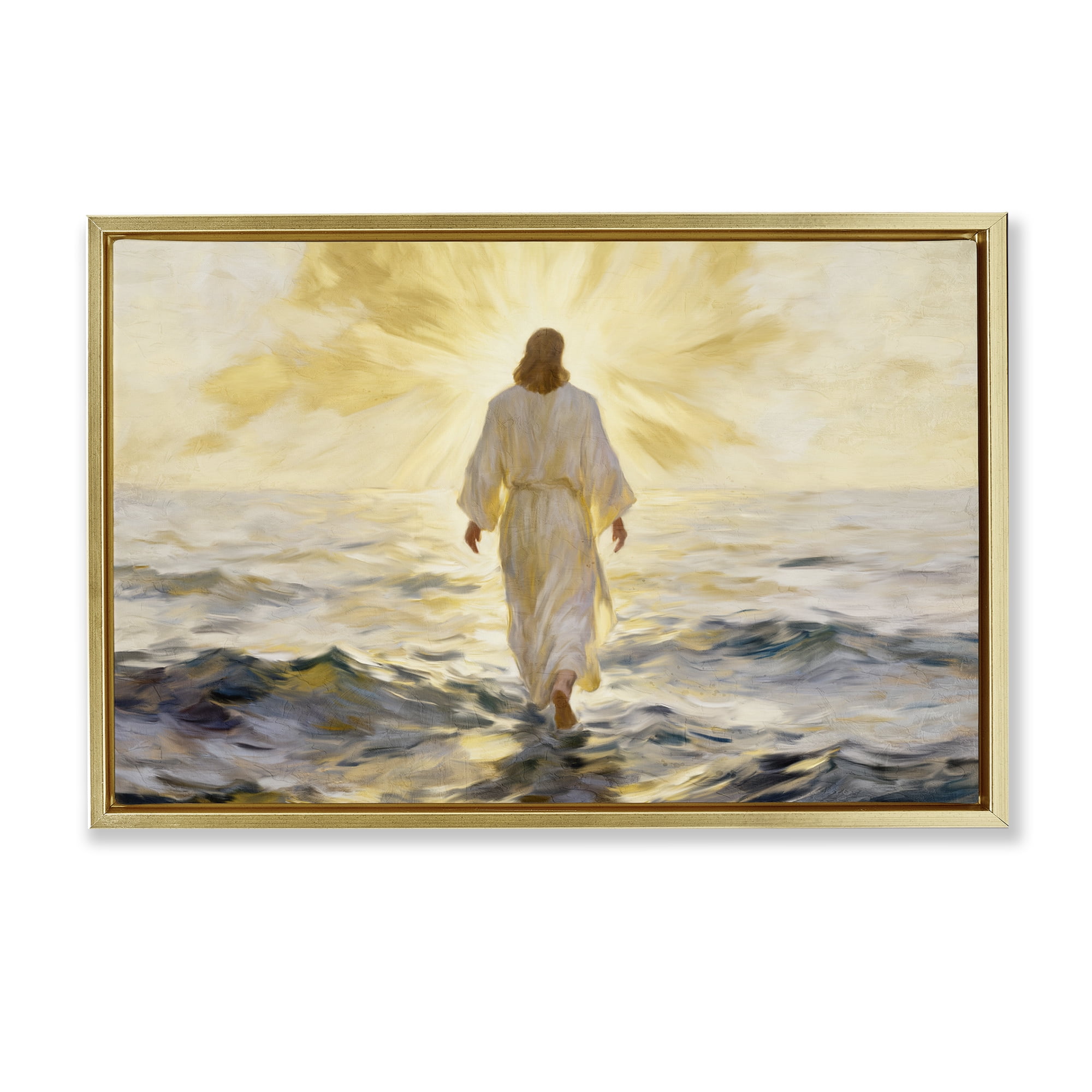 Stupell Industries Golden Walk Spiritual Figure Gold Framed Floater Canvas Wall Art, design by Kim Allen