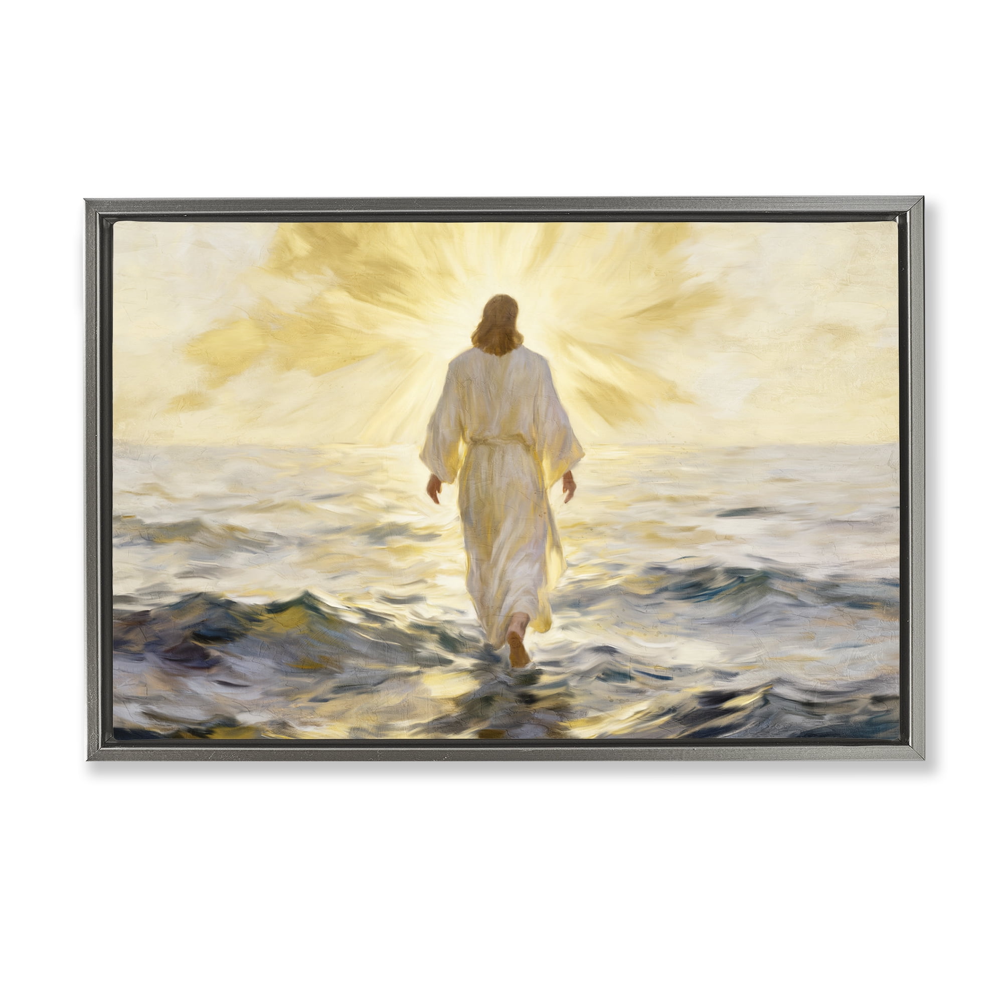 Stupell Industries Golden Walk Spiritual Figure Gray Framed Floater Canvas Wall Art, design by Kim Allen