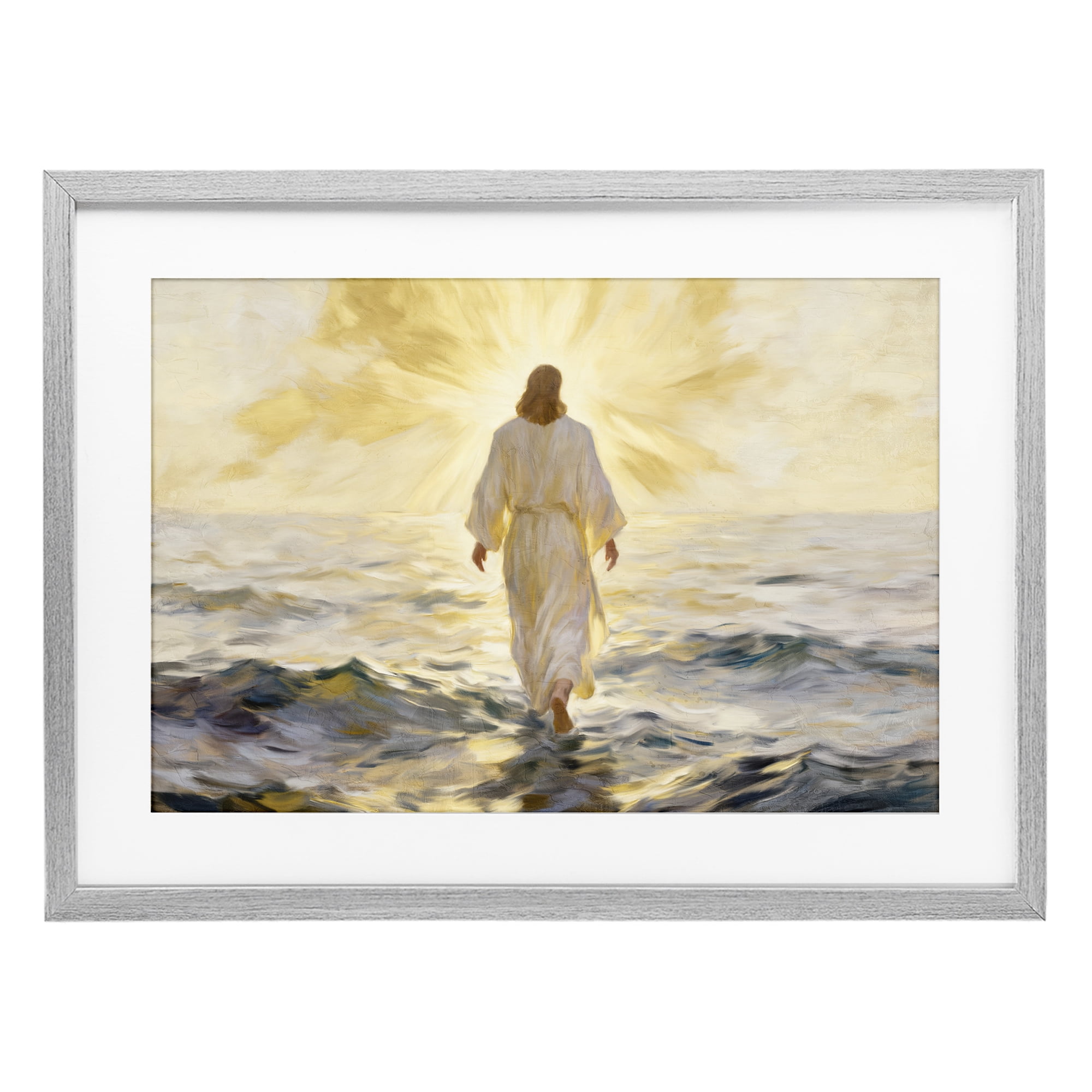 Stupell Industries Golden Walk Spiritual Figure Gray Framed Print Under Glass, design by Kim Allen
