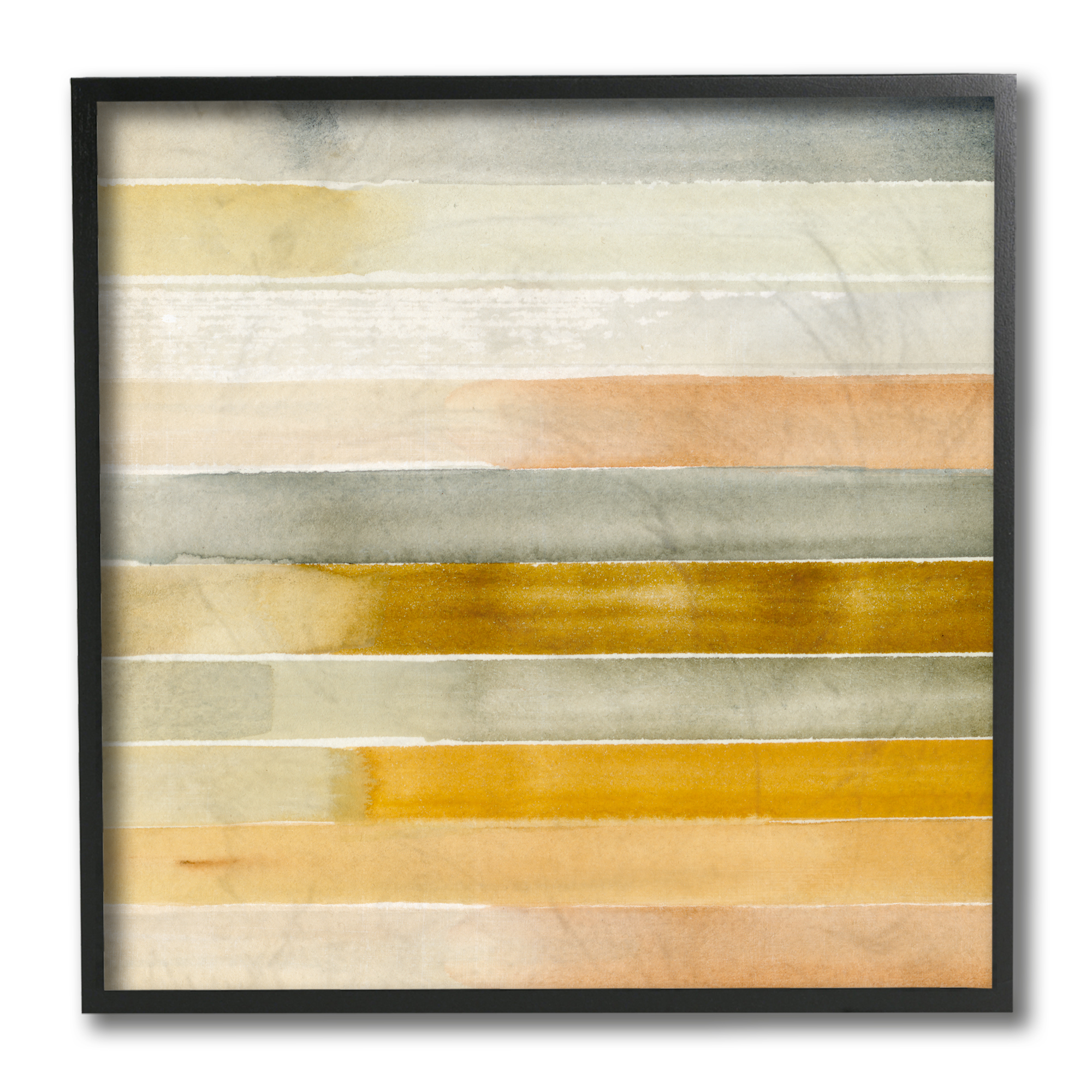 Stupell Industries Golden and Green Ombre Stripes Geometric Abstraction Black Framed, 12 x 12, Design by Annie Warren
