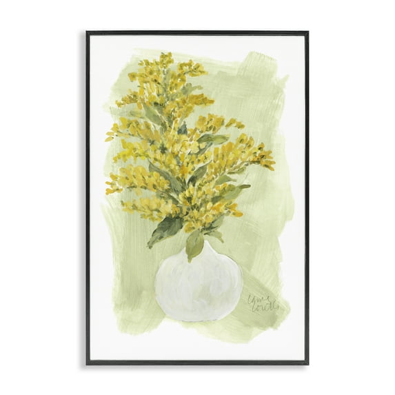 Stupell Industries Goldenrods Bloom White Vase Floral & Botanical Painting Black Framed Art Print Wall Art, 12 x 18