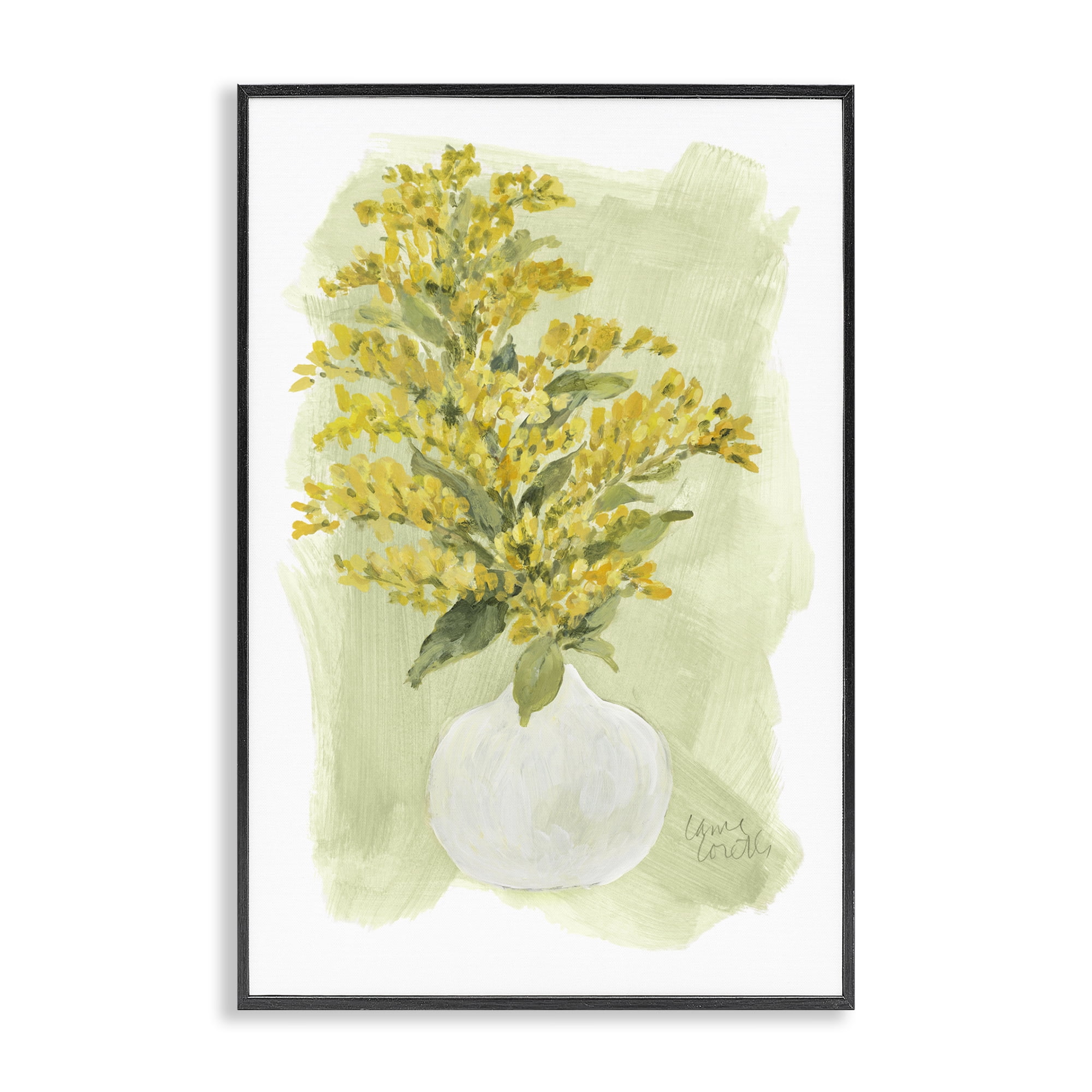 Stupell Industries Goldenrods Bloom White Vase Floral & Botanical Painting Black Framed Art Print Wall Art, 20 x 30