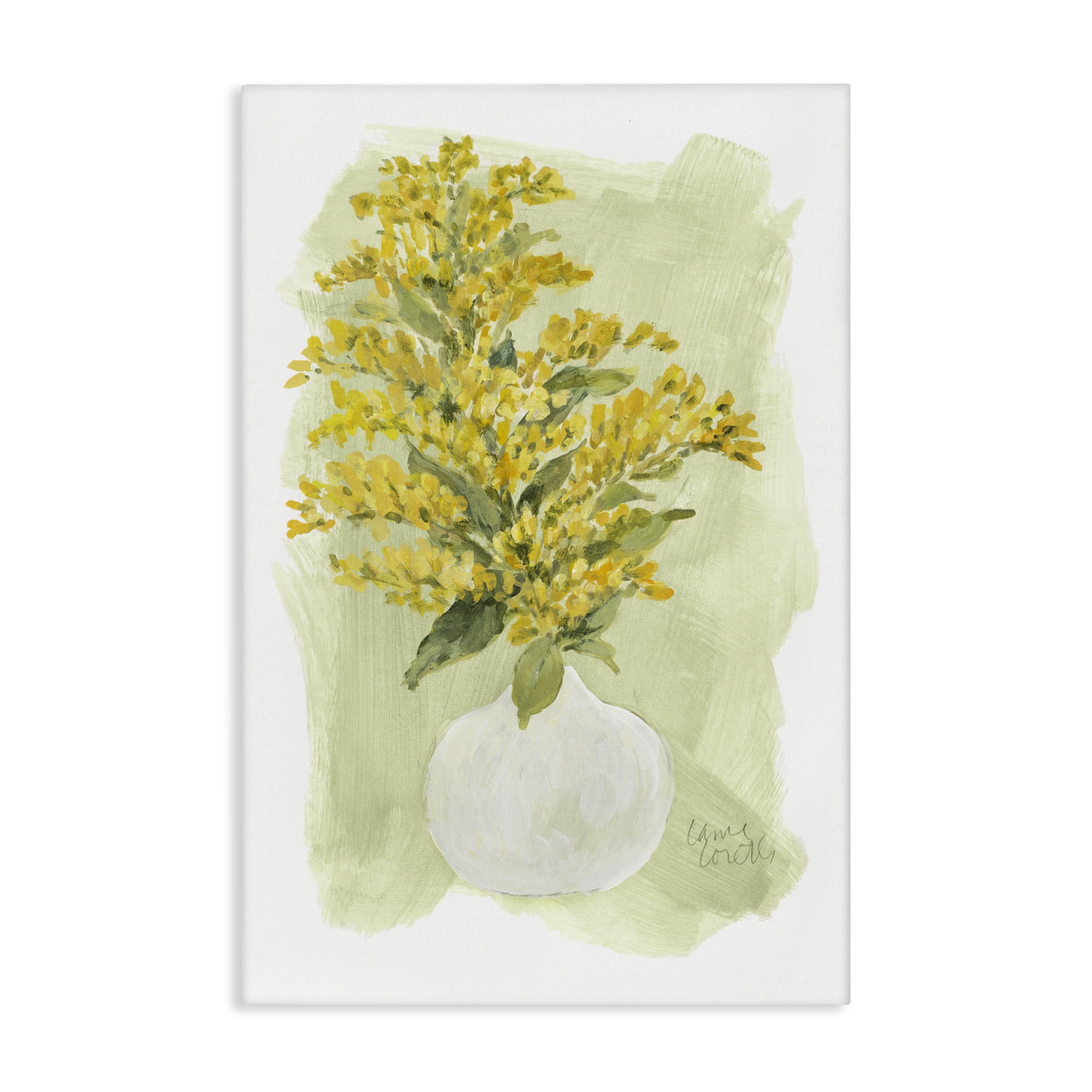Stupell Industries Goldenrods Bloom White Vase Floral & Botanical Painting Wrapped Canvas Art Print Wall Art, 20 x 30