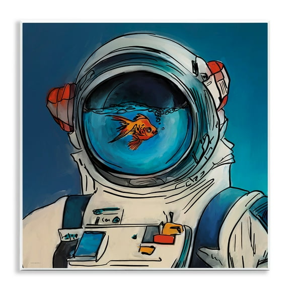 Stupell Industries Goldfish Astronaut Suit Outer Space Painting Unframed Art Print Wall Art, 12 x 12