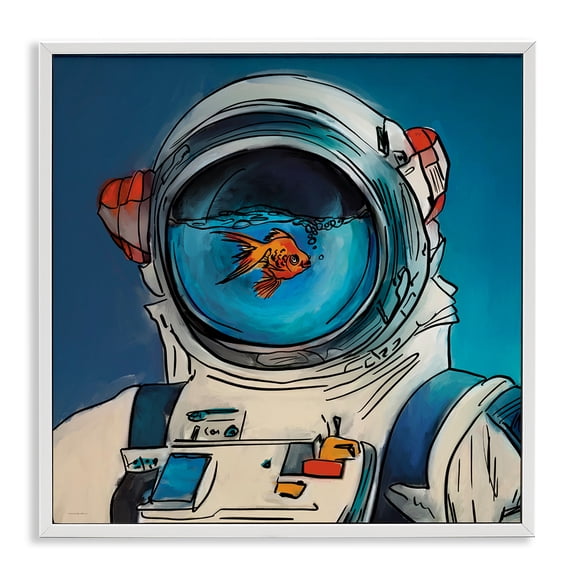 Stupell Industries Goldfish Astronaut Suit Outer Space Painting White Framed Art Print Wall Art, 12 x 12