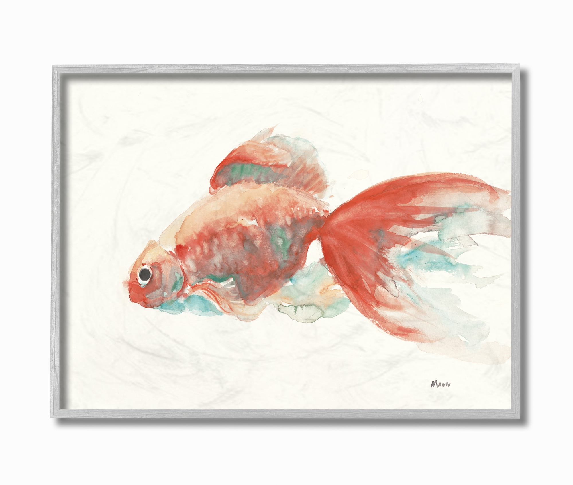 Gray Framed Red and Green Goldfish Canvas Wall Art for Kids